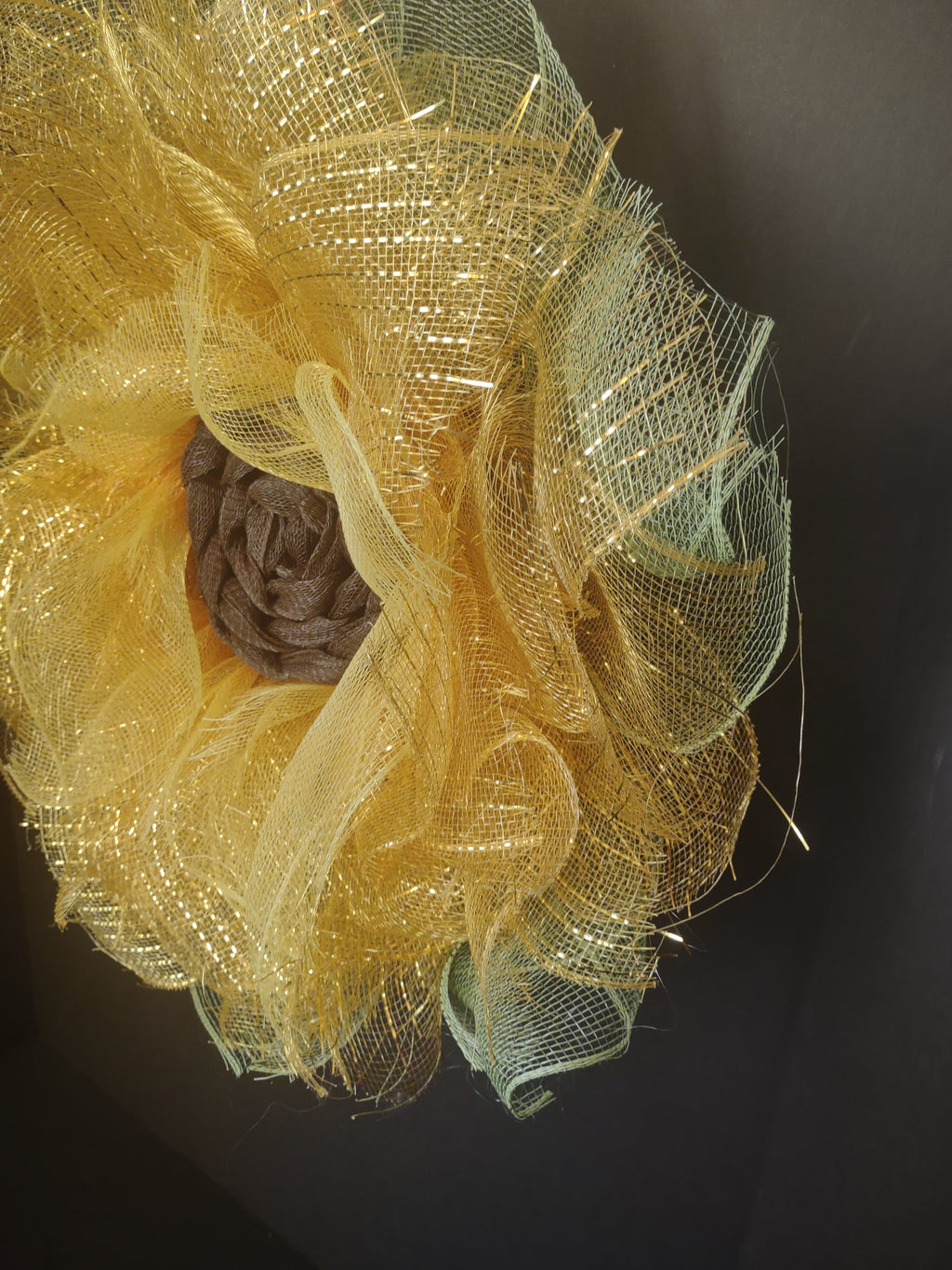 Handmade Spring Summer Sunflower Wreath Mesh Ribbon Yellow 18" (lot 1479)