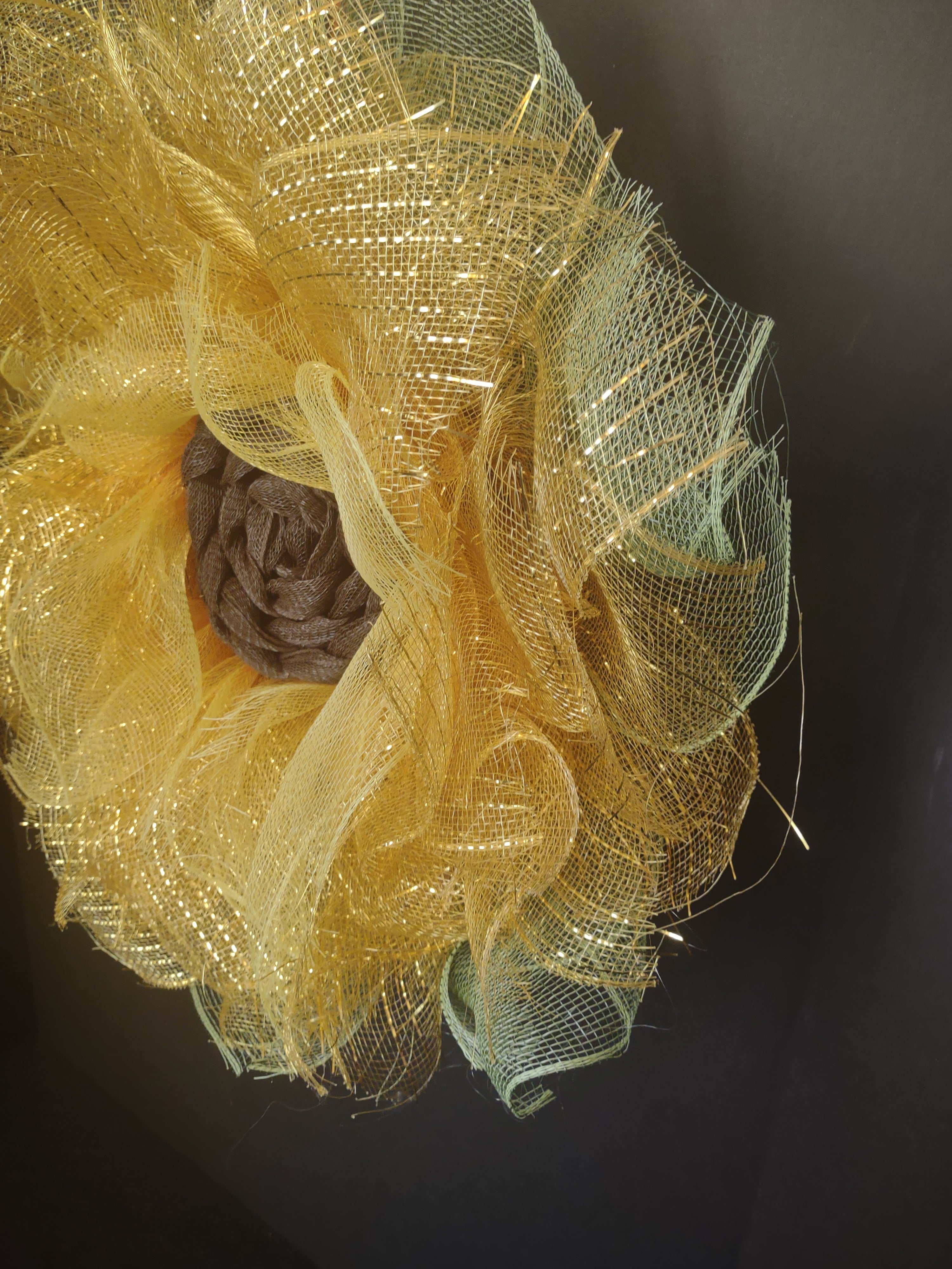 Handmade Spring Summer Sunflower Wreath Mesh Ribbon Yellow 18" (lot 1479)