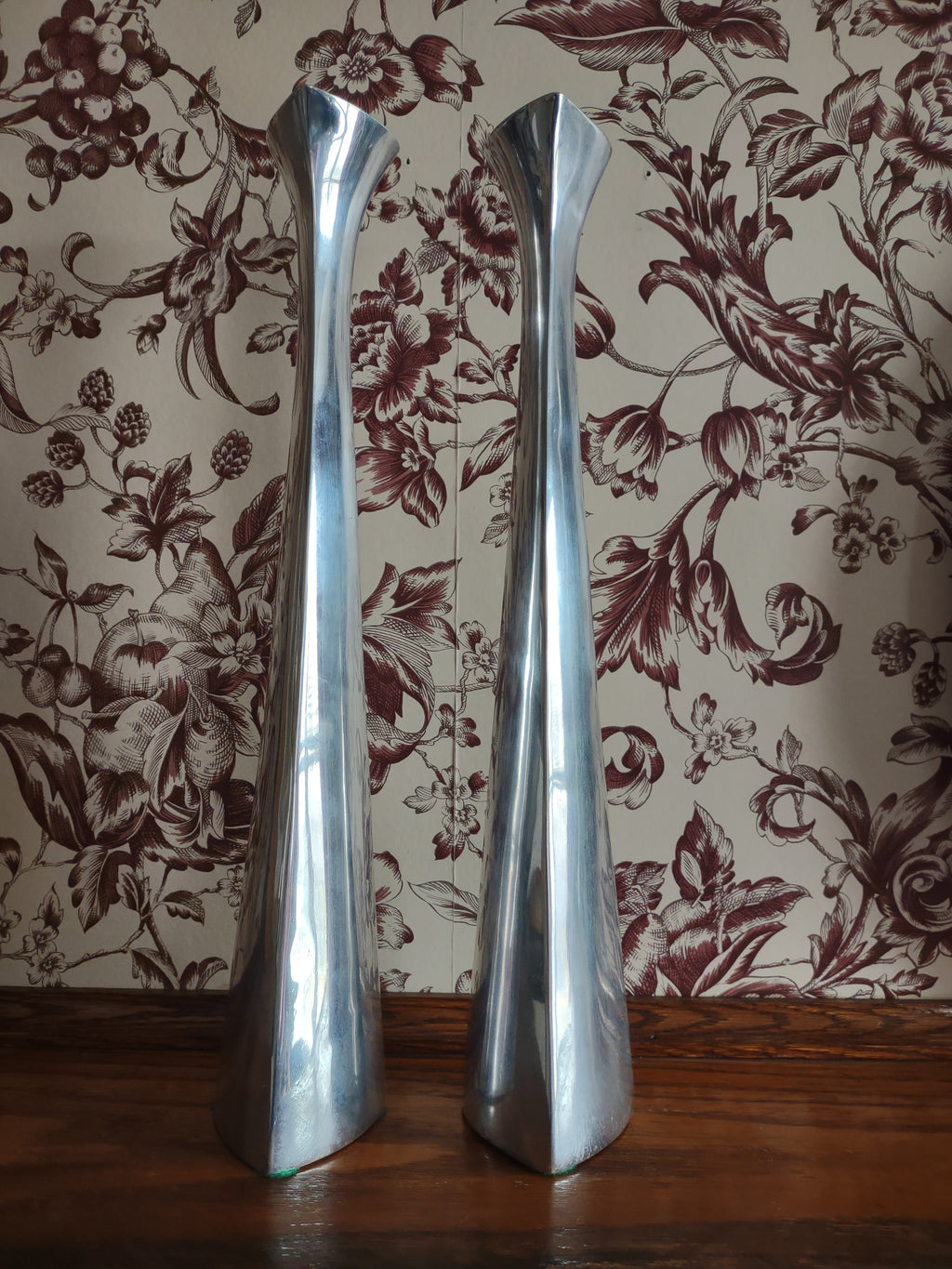 Vintage Mann Pewtertone 14.5" Candle Stick Set Of 2 MCM (Lot 5729)