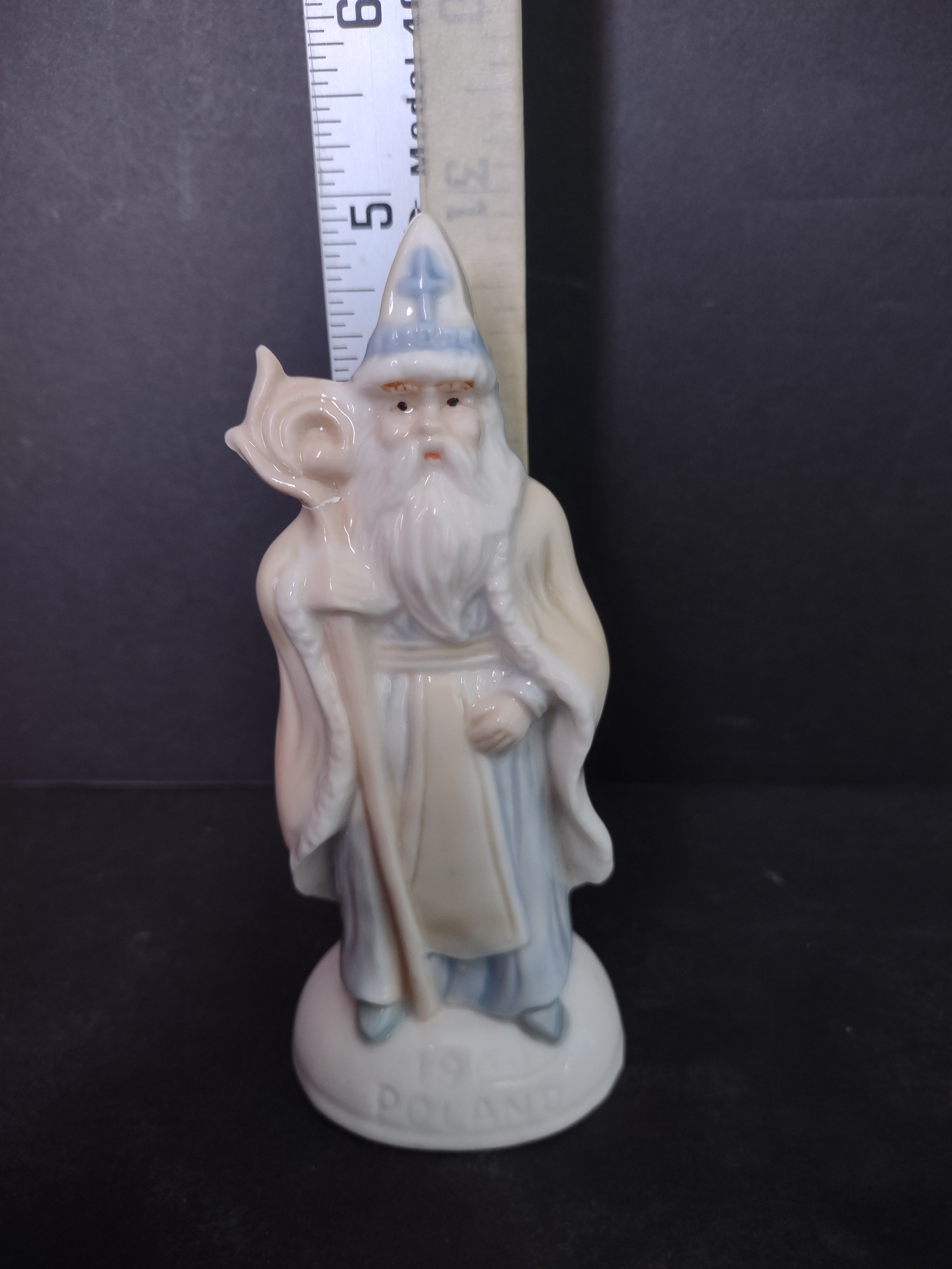 Vintage Set 4 Santa Claus Ceramic Blue White 5" Poland Holland (lot 1208)