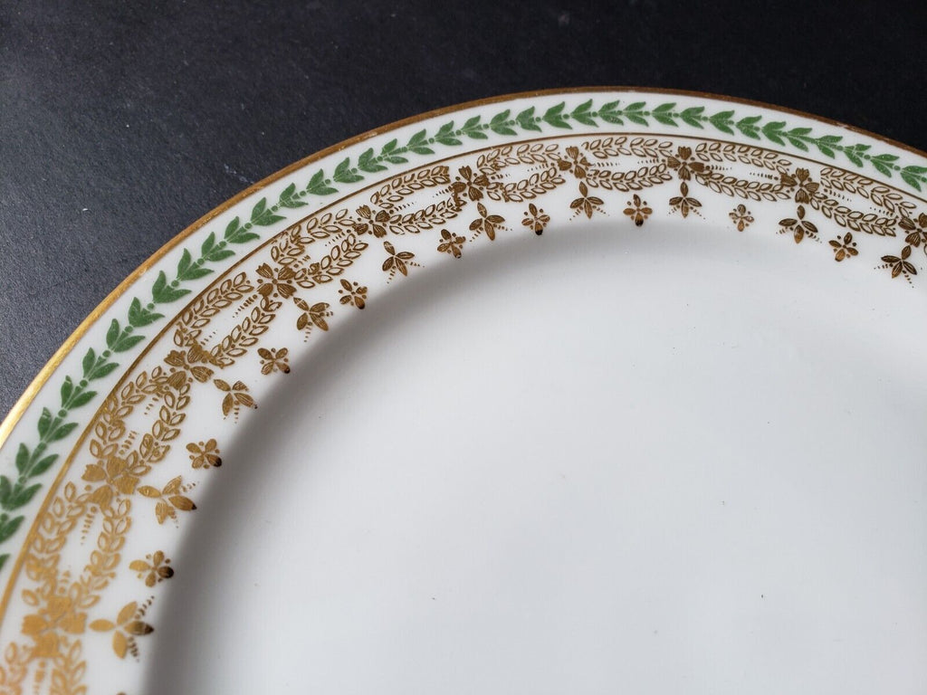 JP Limoges France Gold Trim Green Laurel Dessert Plate 7-1/2" (584)