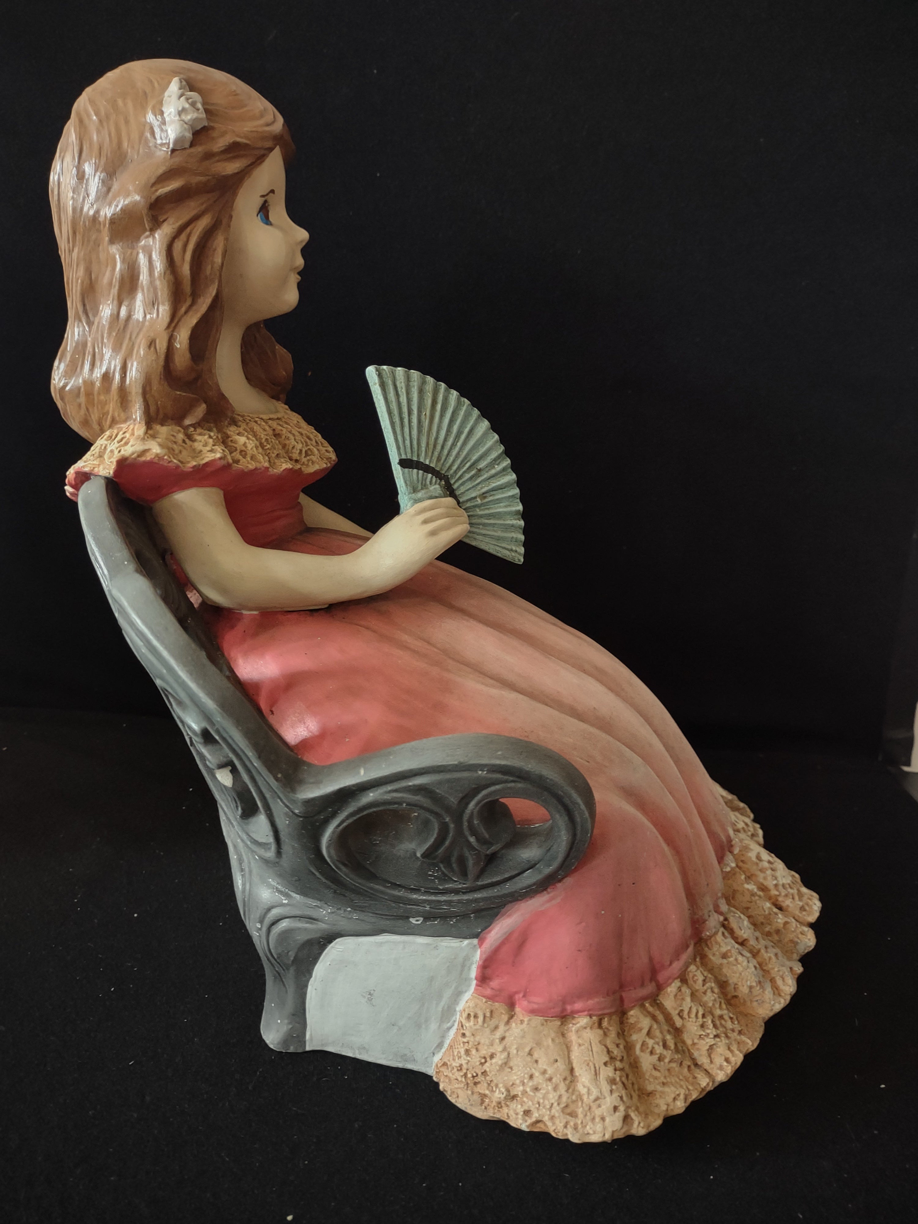 Vintage Ceramic Young Girl Pink Dress Bench (Lot 3721)