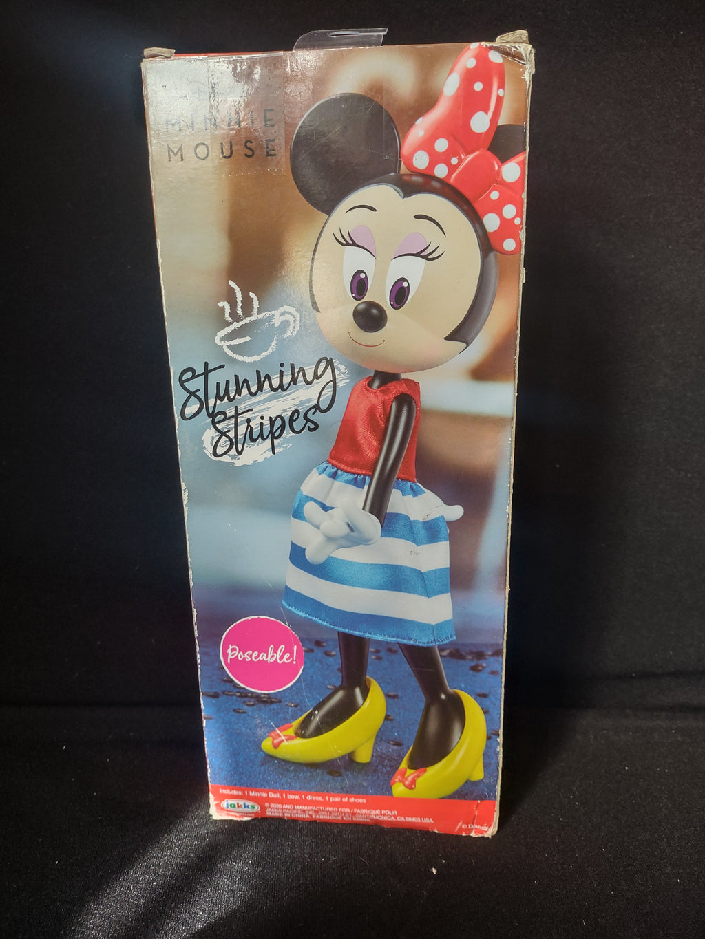 Vintage Poseable Disney Minnie Mouse Vinyl 8" Stripe Skirt WORN Box (lot 2588c)