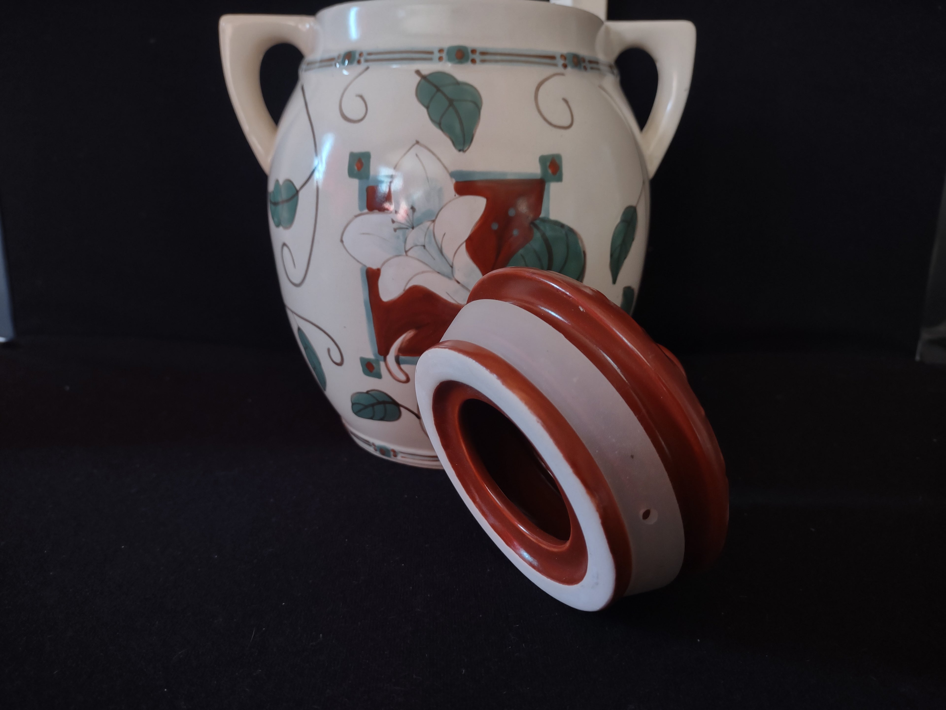 Vintage Pfaltzgraff USA 8-1/2" Tall Canister Cookie Jar Mission Flower (lot 5273