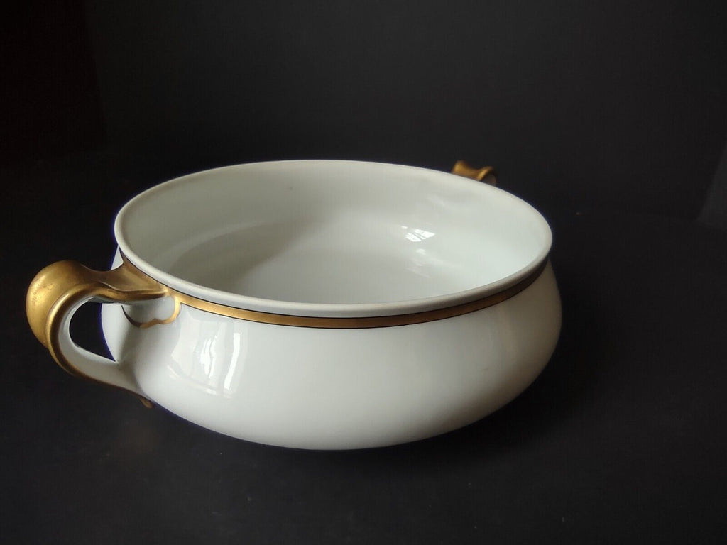 Haviland Limoges Gold & Black Trim White Round Tureen Bowl NO LID (lot 672)