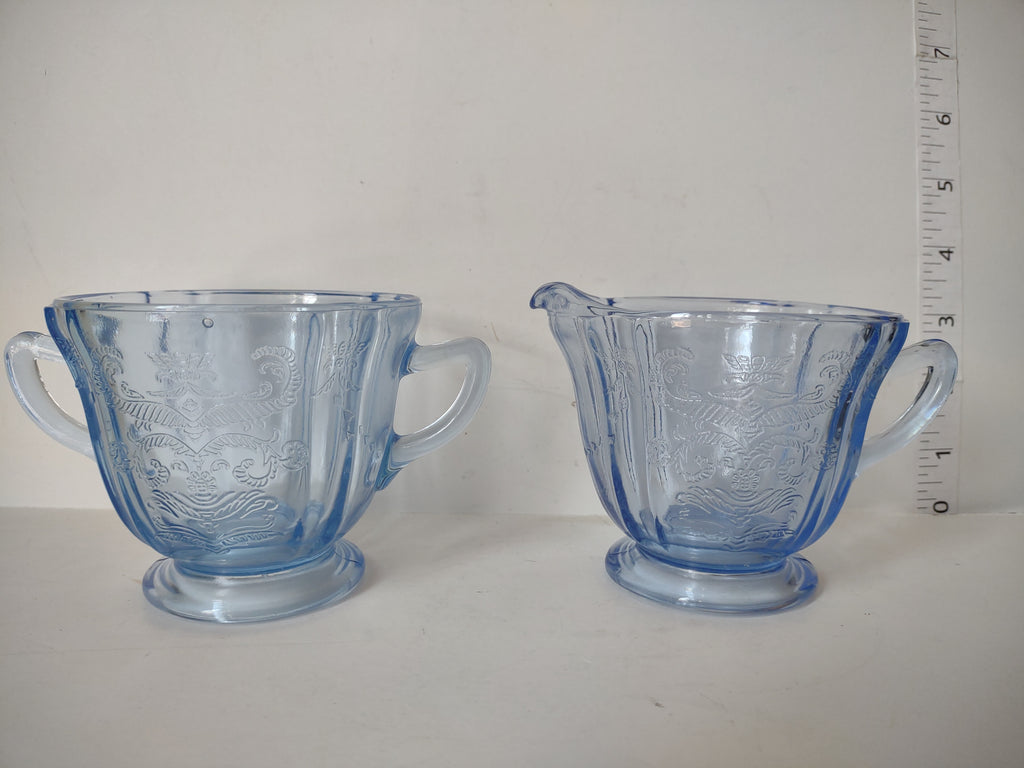 Vintage Indiana Glass Recollection Madrid Blue Sugar Creamer Pitcher (lot 2960c)