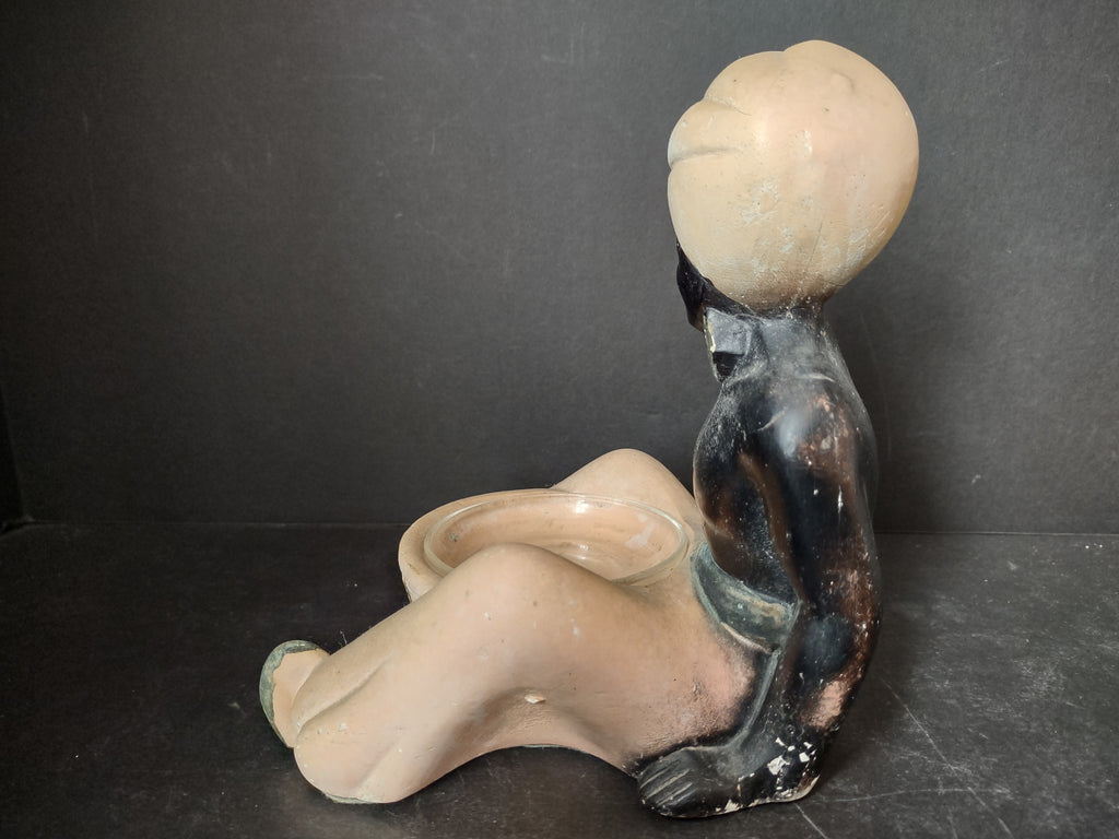 Vintage Nubian Blakamoor Ashtray MCM Chalkware Figurine IMPERFECT (lot 2651j)