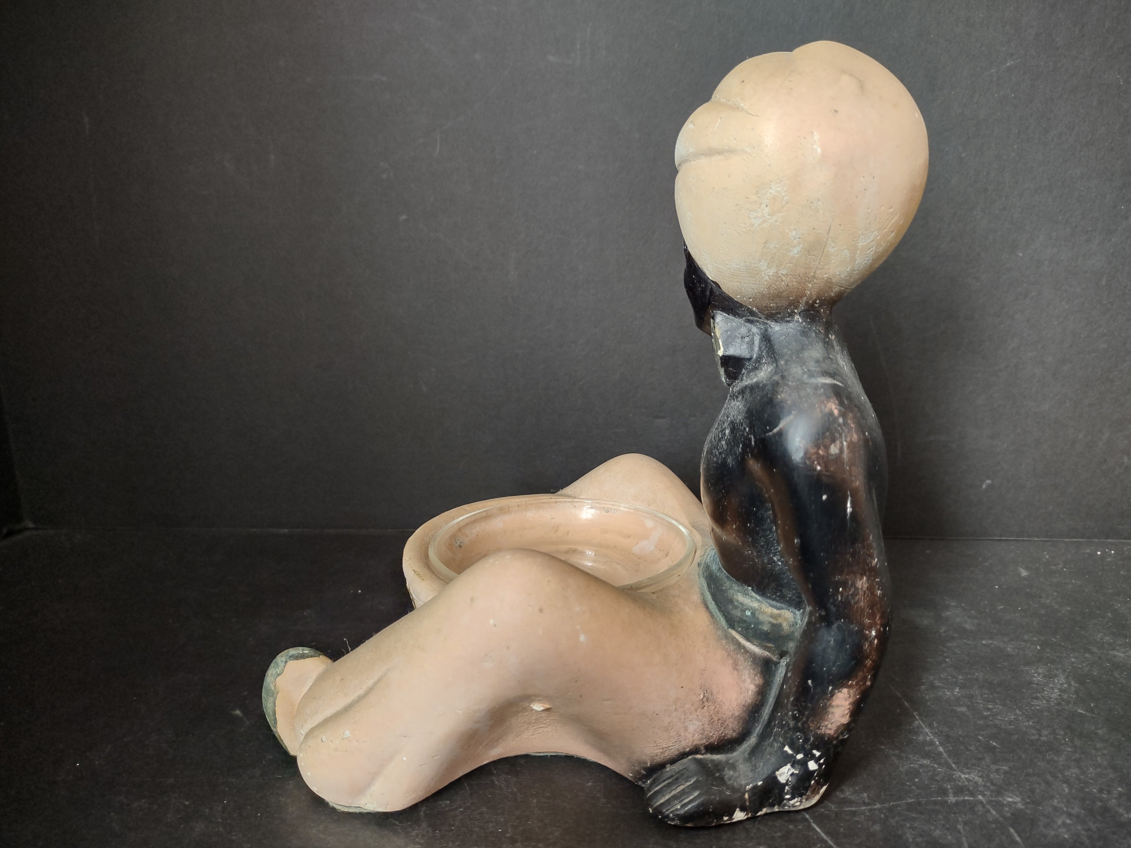 Vintage Nubian Blakamoor Ashtray MCM Chalkware Figurine IMPERFECT (lot 2651j)