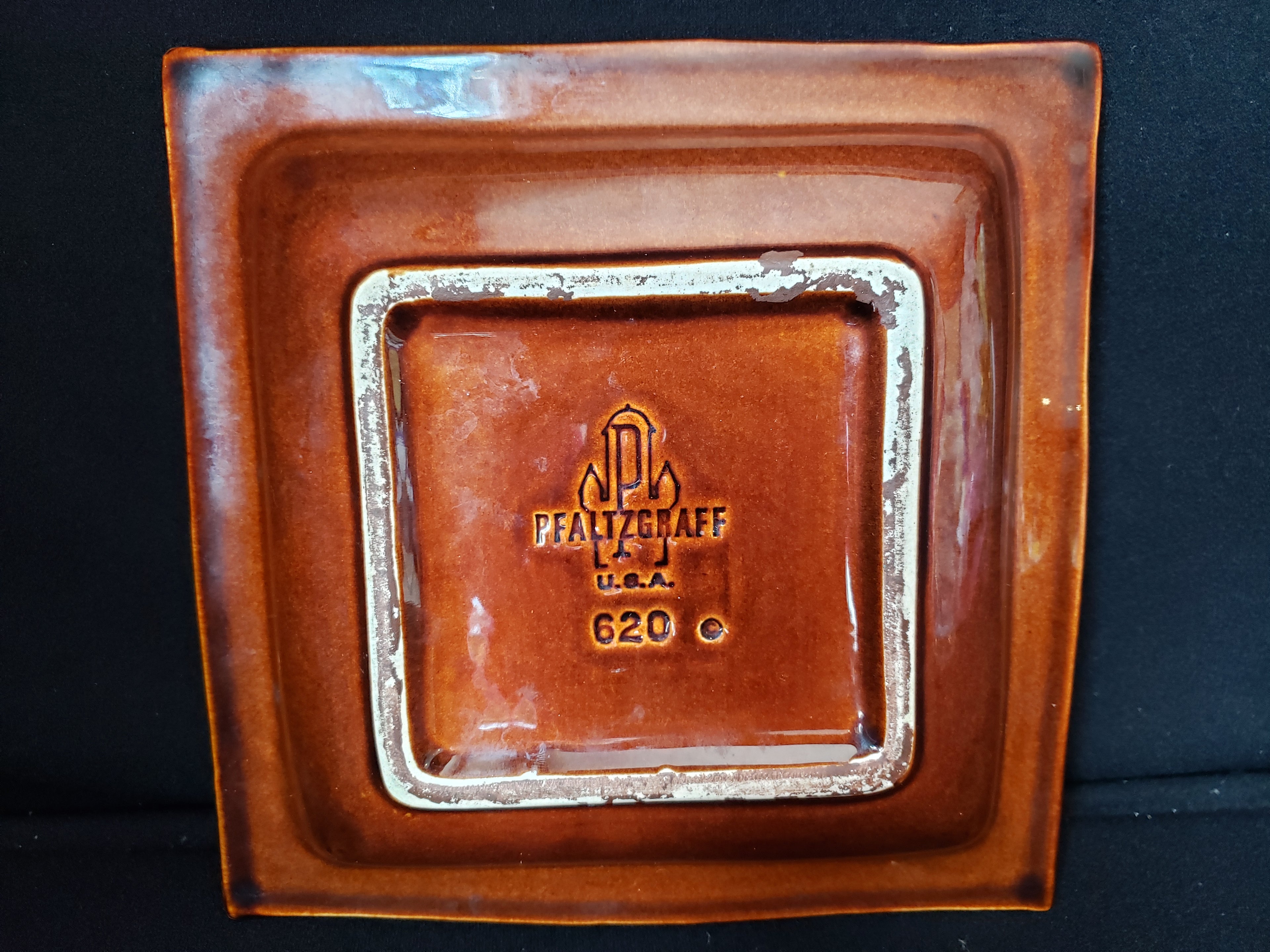 Pfaltzgraff USA Brown Drip Glaze Vintage Cigar Ashtray 8" Square (lot 2147d)