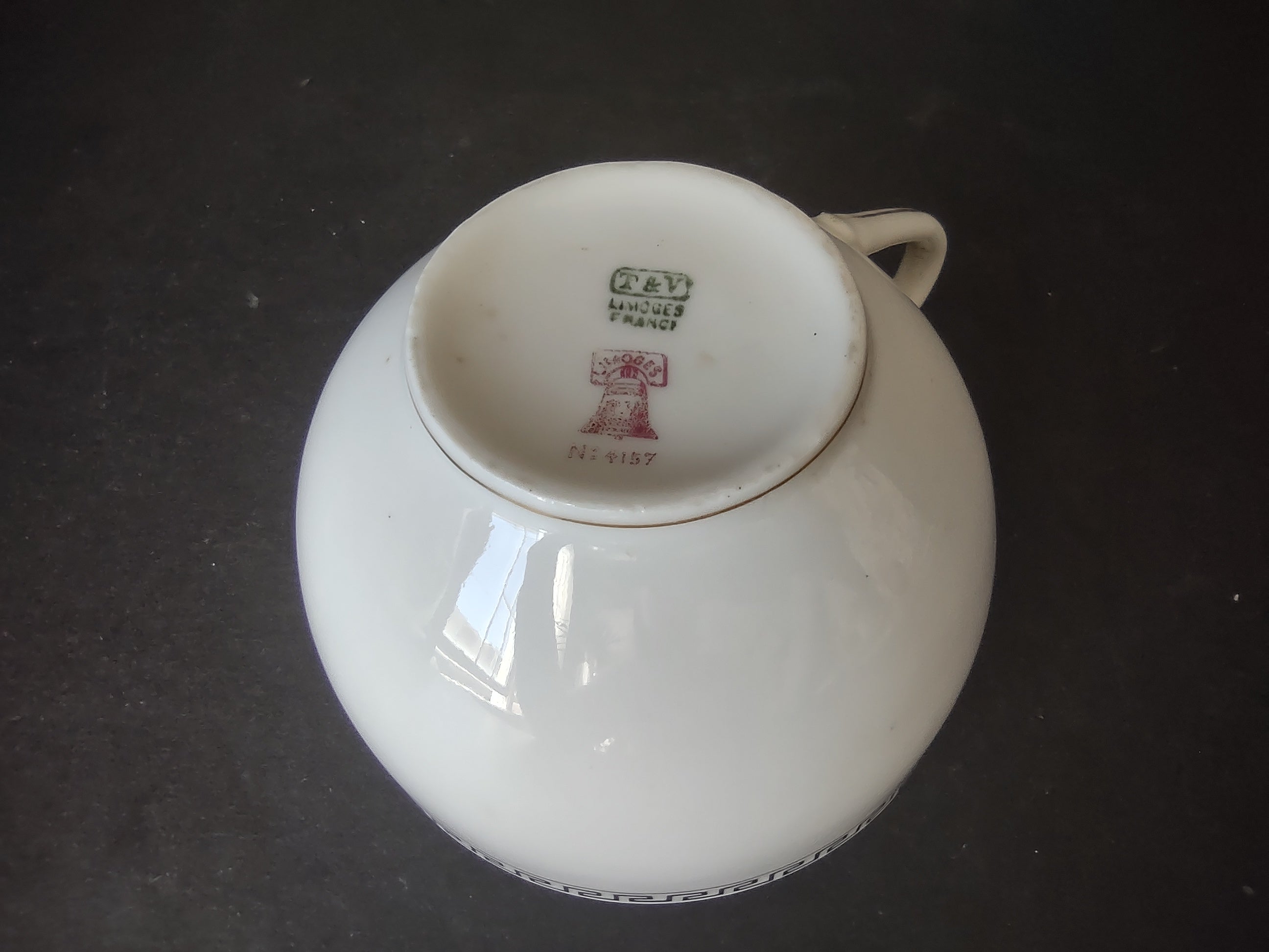 T & V Limoges France Tea Cup ONLY Gold Black Decor (lot 1066)