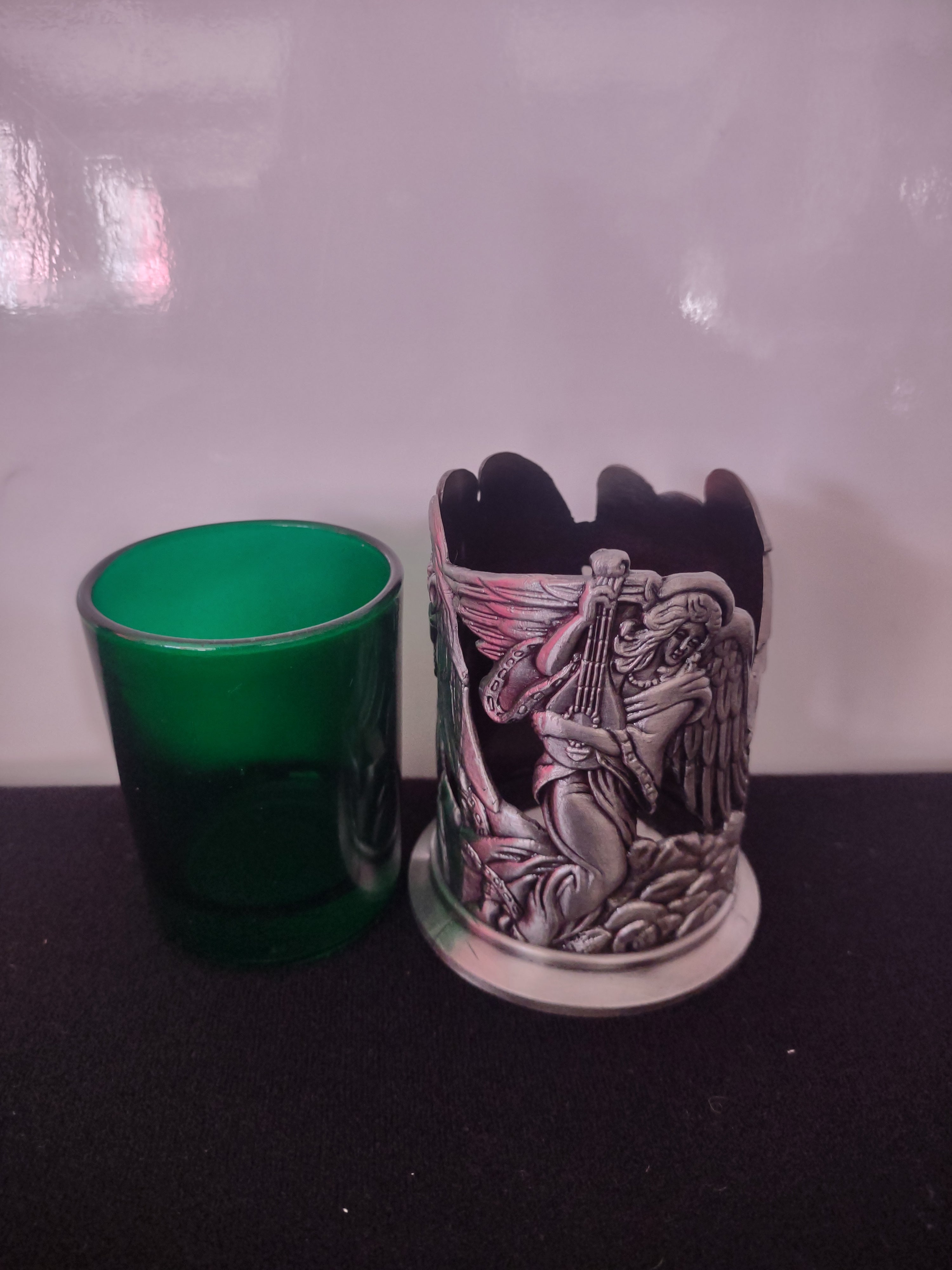 Christmas Holiday Pewter Tea Light Holder 2 Angel 1 Snowman (Lot 4565)