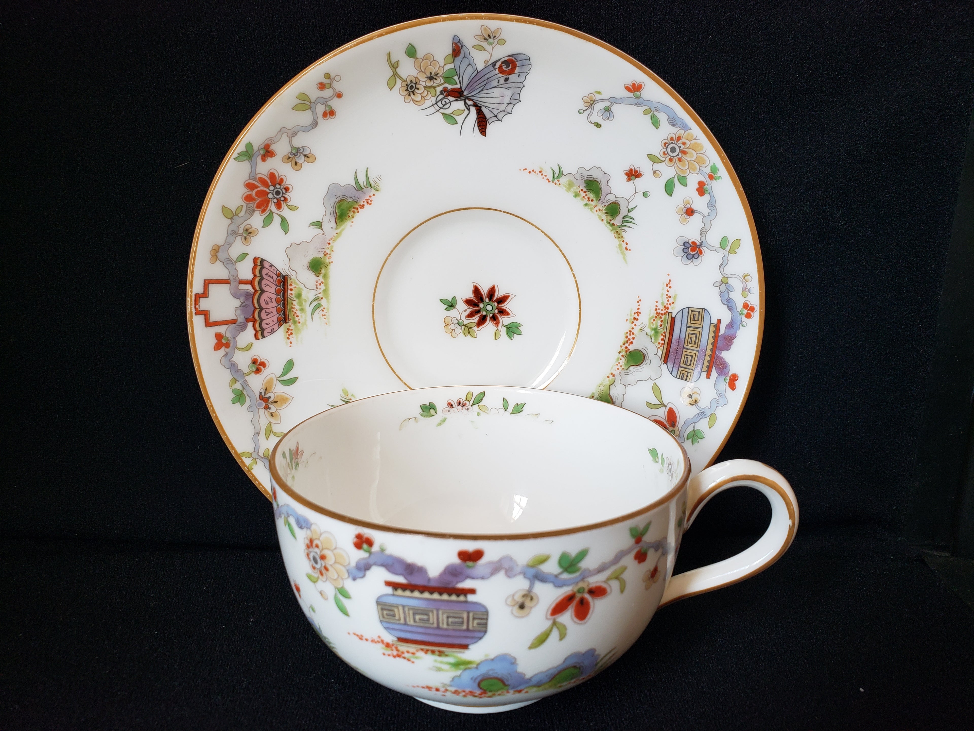 Vintage Royal Worcester Higgins Seiter Butterfly Tea Cup Saucer (lot 2121)