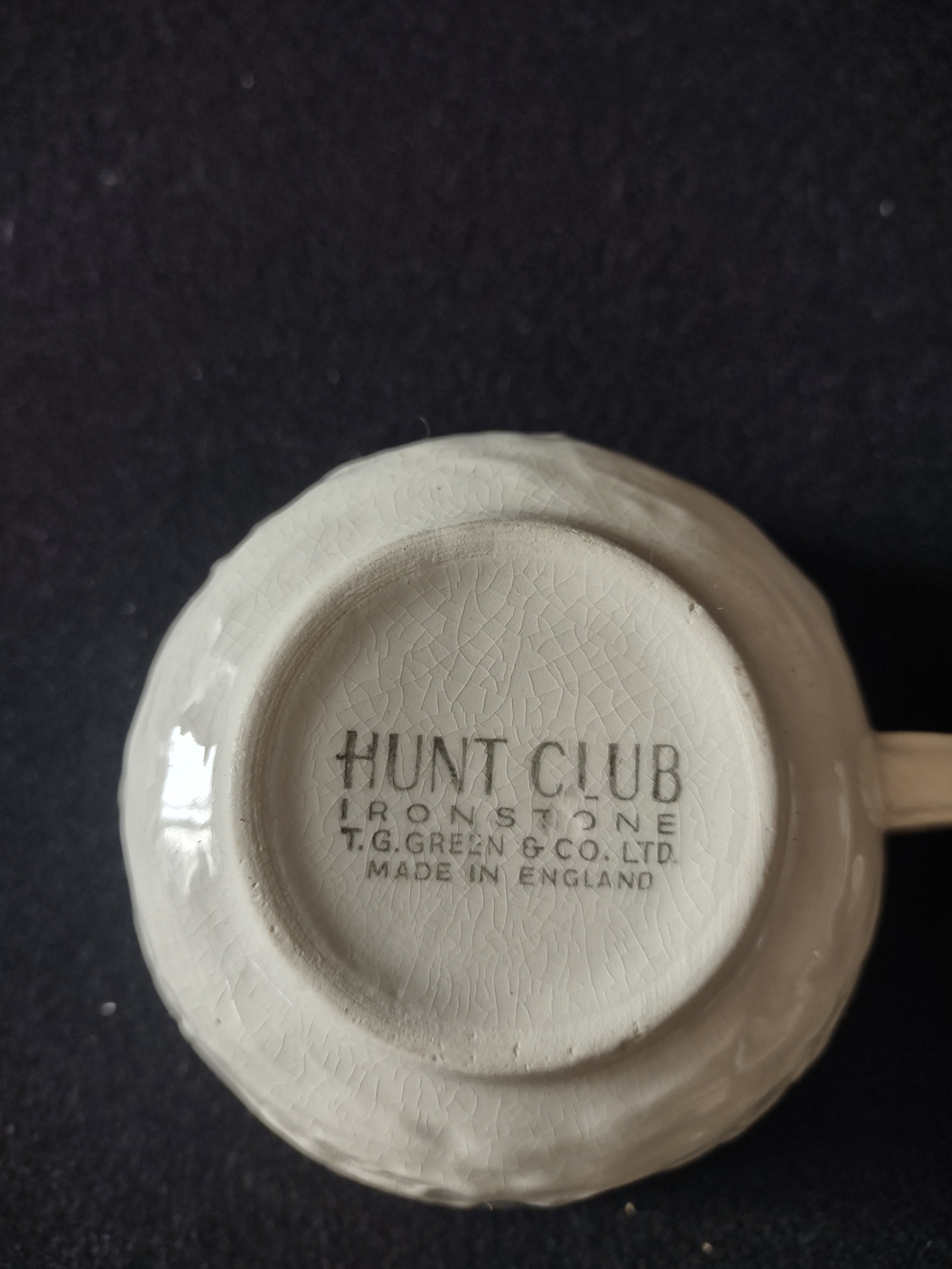 Vintage T G Green Teacup Saucer White Ironstone Hunt Club IMPERFECT (Lot 5664)