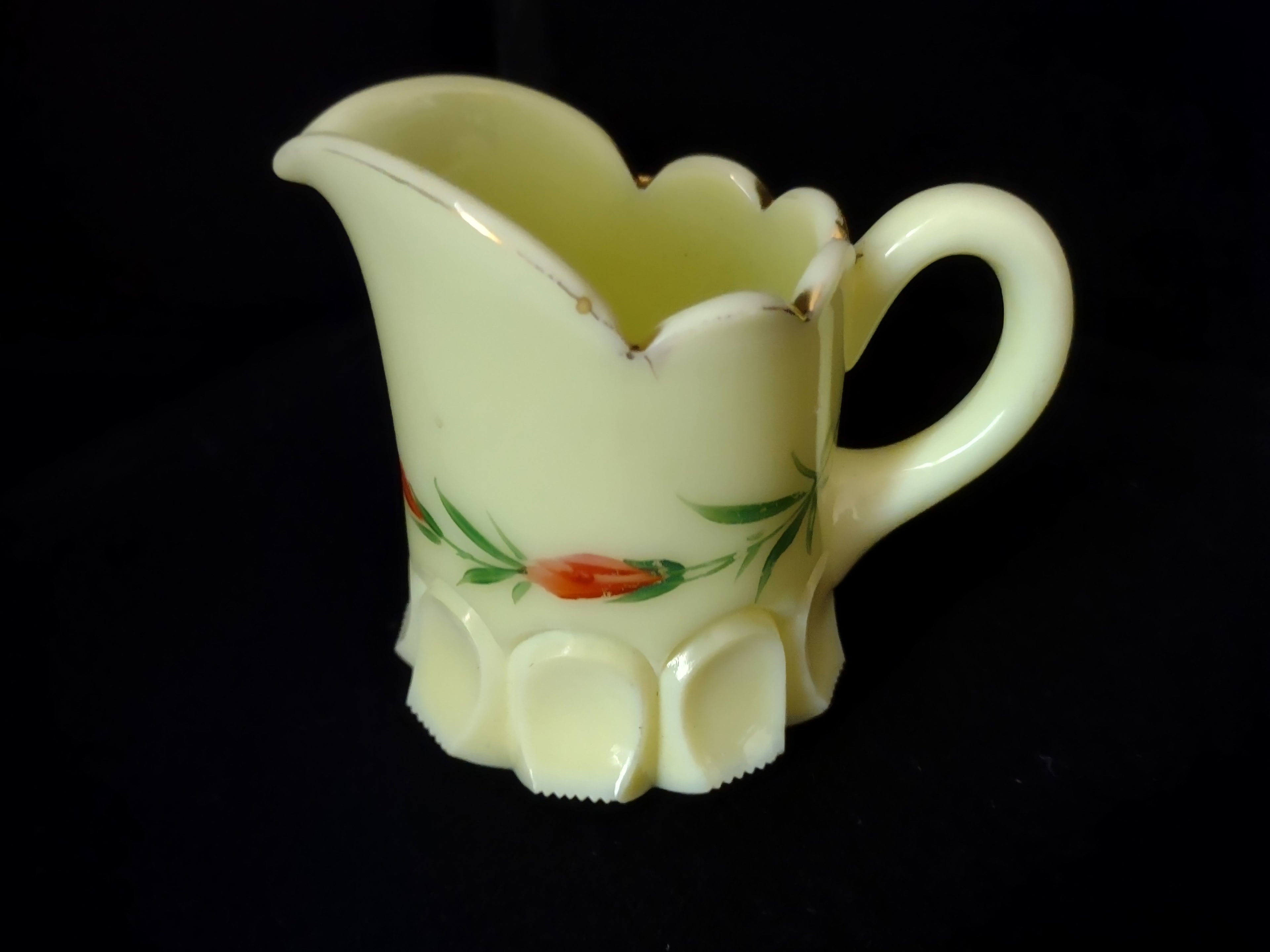 Vaseline Glow Satin Milk Glass Light Up Mini Pitcher 3" (lot 2777)