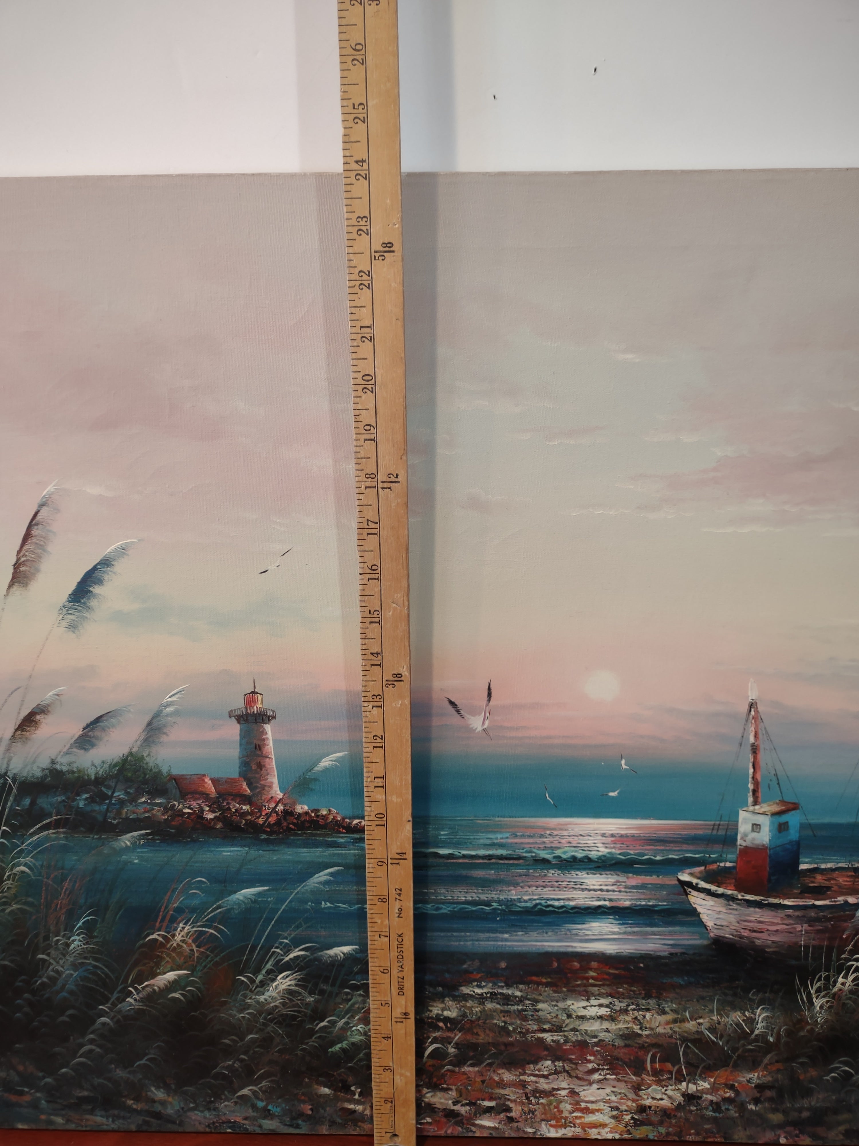 B. Duggan Signed Canvas Oil Painting Seascape Lighthouse 24 x 36 (lot 2633c)