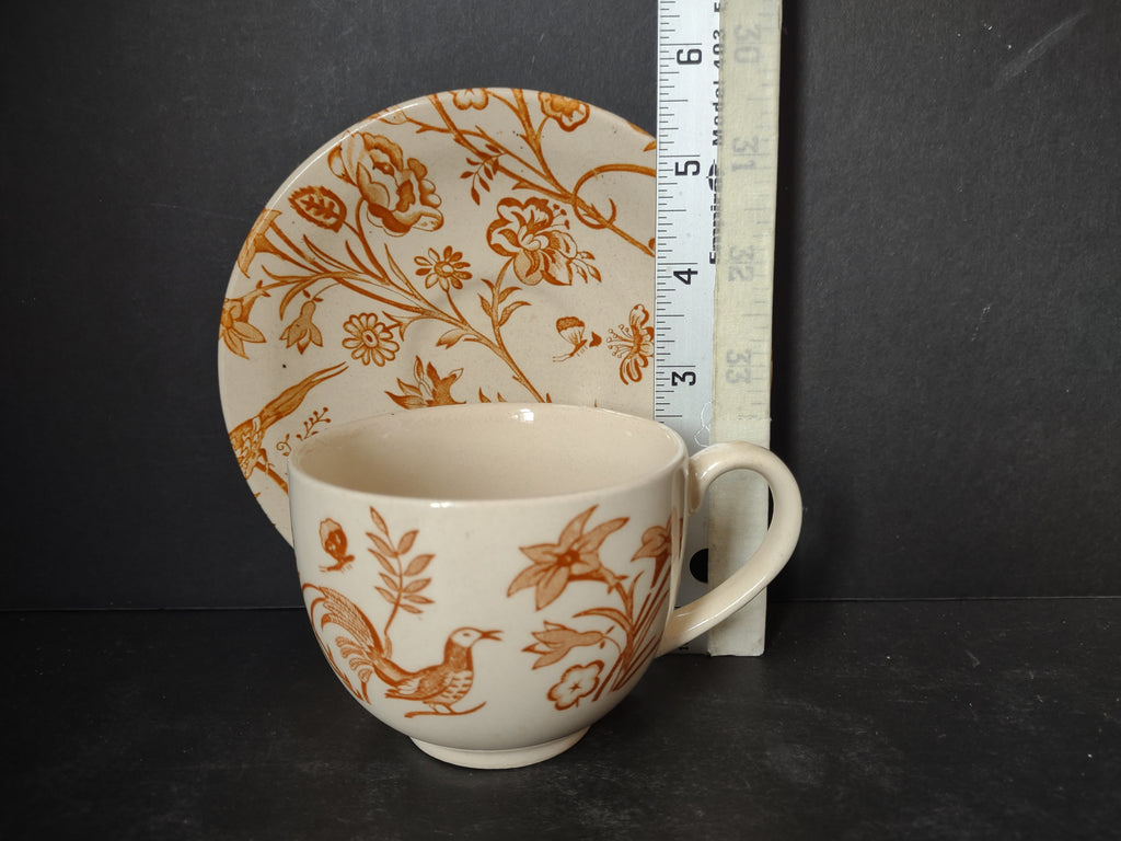 Vintage Ironstone Oriental Garden Johnson Bros Teacup Saucer Birds (lot 5545)