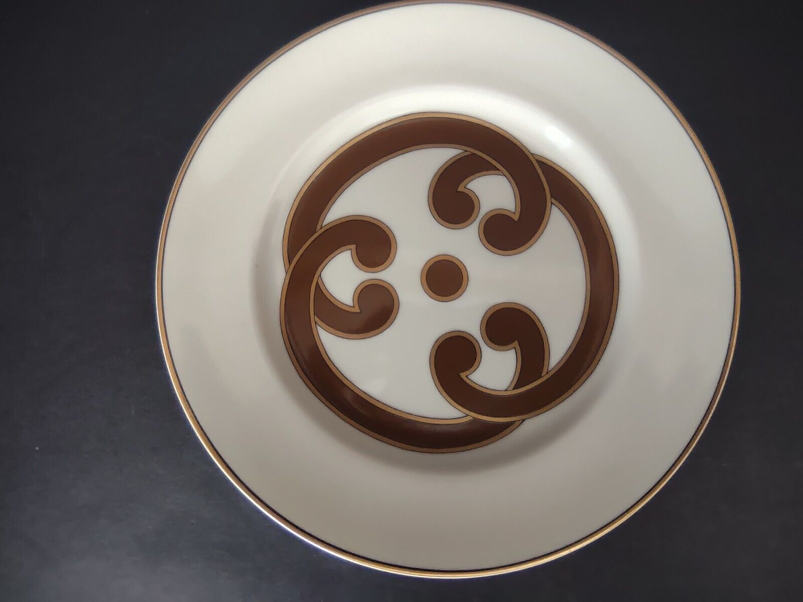 VIntage Rare Fitz and Floyd 3 x Charade Dessert Plate Brown Cream Gold (lot 535)