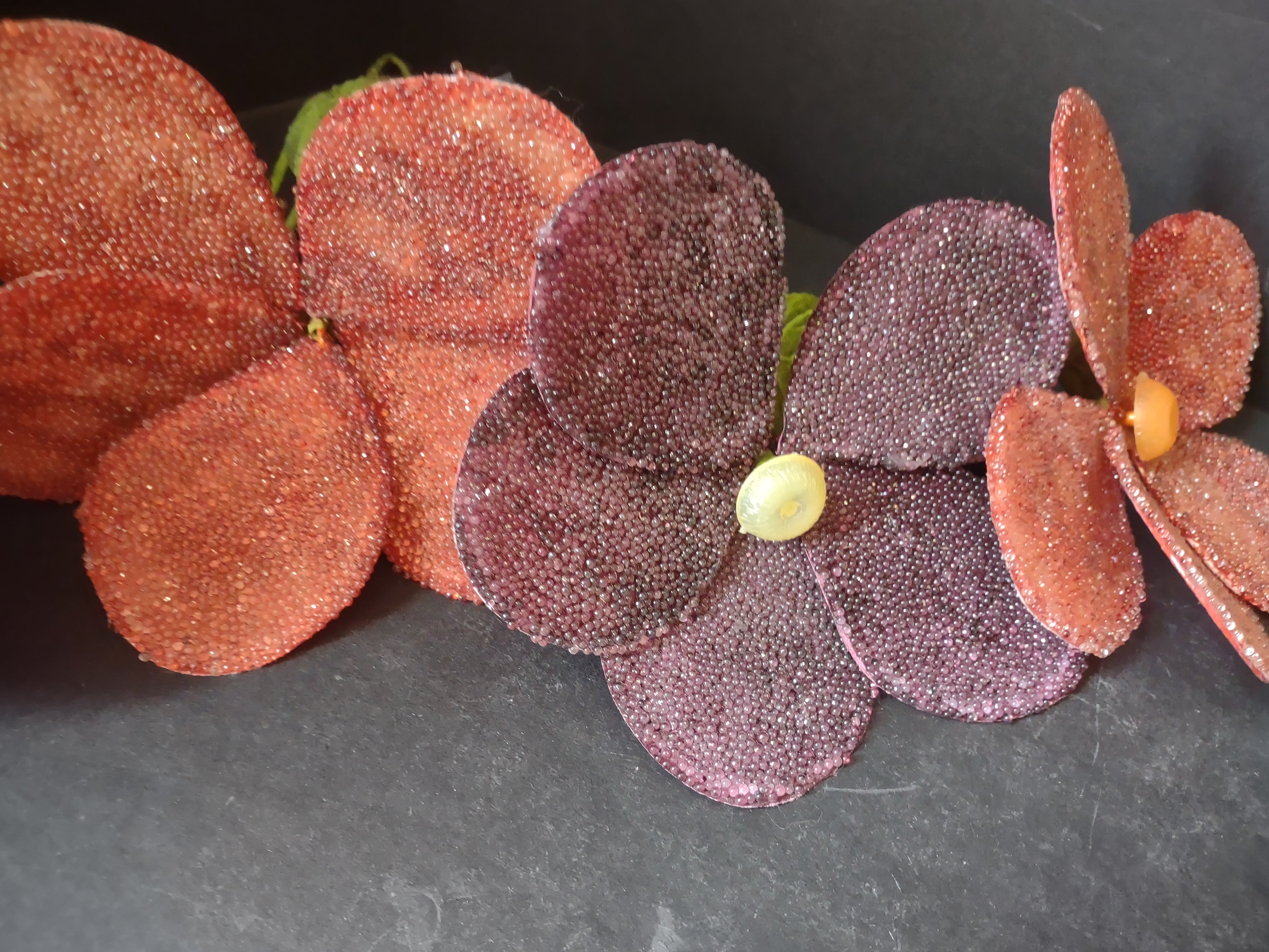 Vintage Bead Seed on Silk Flower x 4 Red Purple (lot 3024)