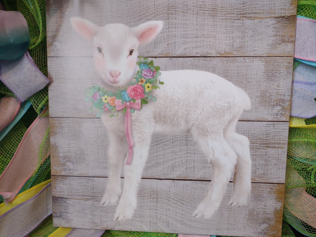 Front Door Wreath Mesh Decor Easter Lamb (lot 1365)