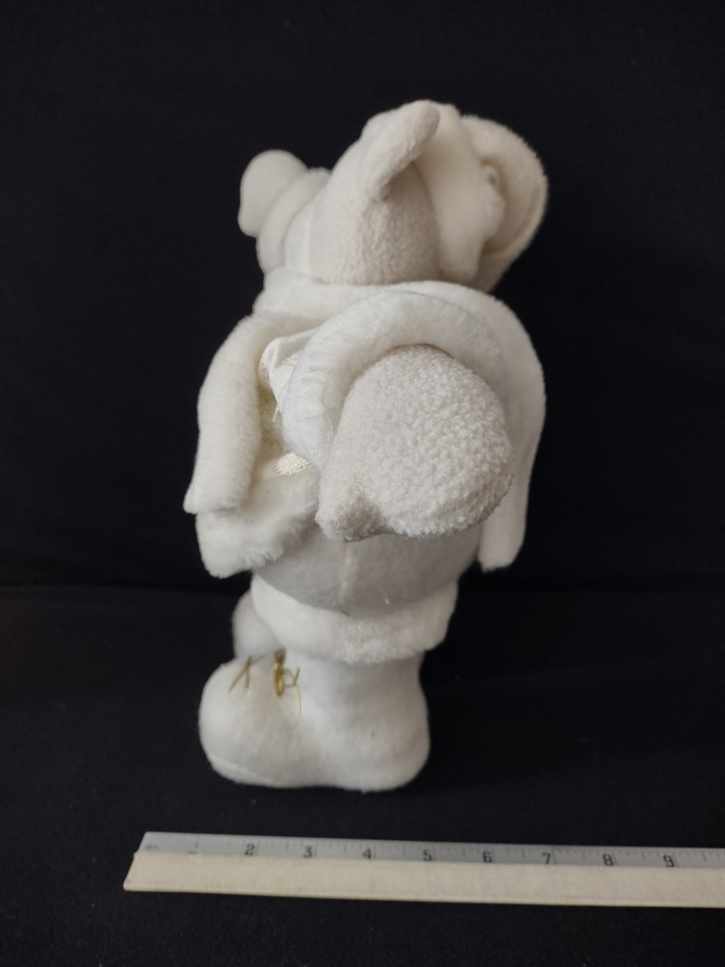 Christmas White Plush Santa Bear Hat Boots Weighted Gold Trim (Lot 4045)
