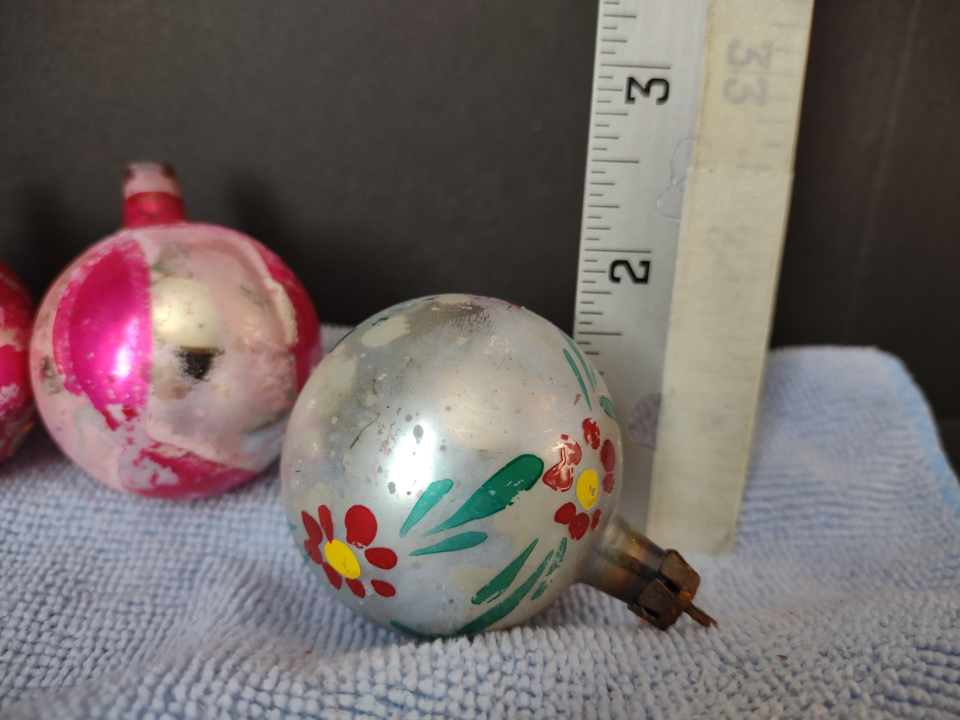 Vintage Christmas Ornament Bulb x 6 Shiny Brite 1-3/4" IMPERFECT (lot 3456)
