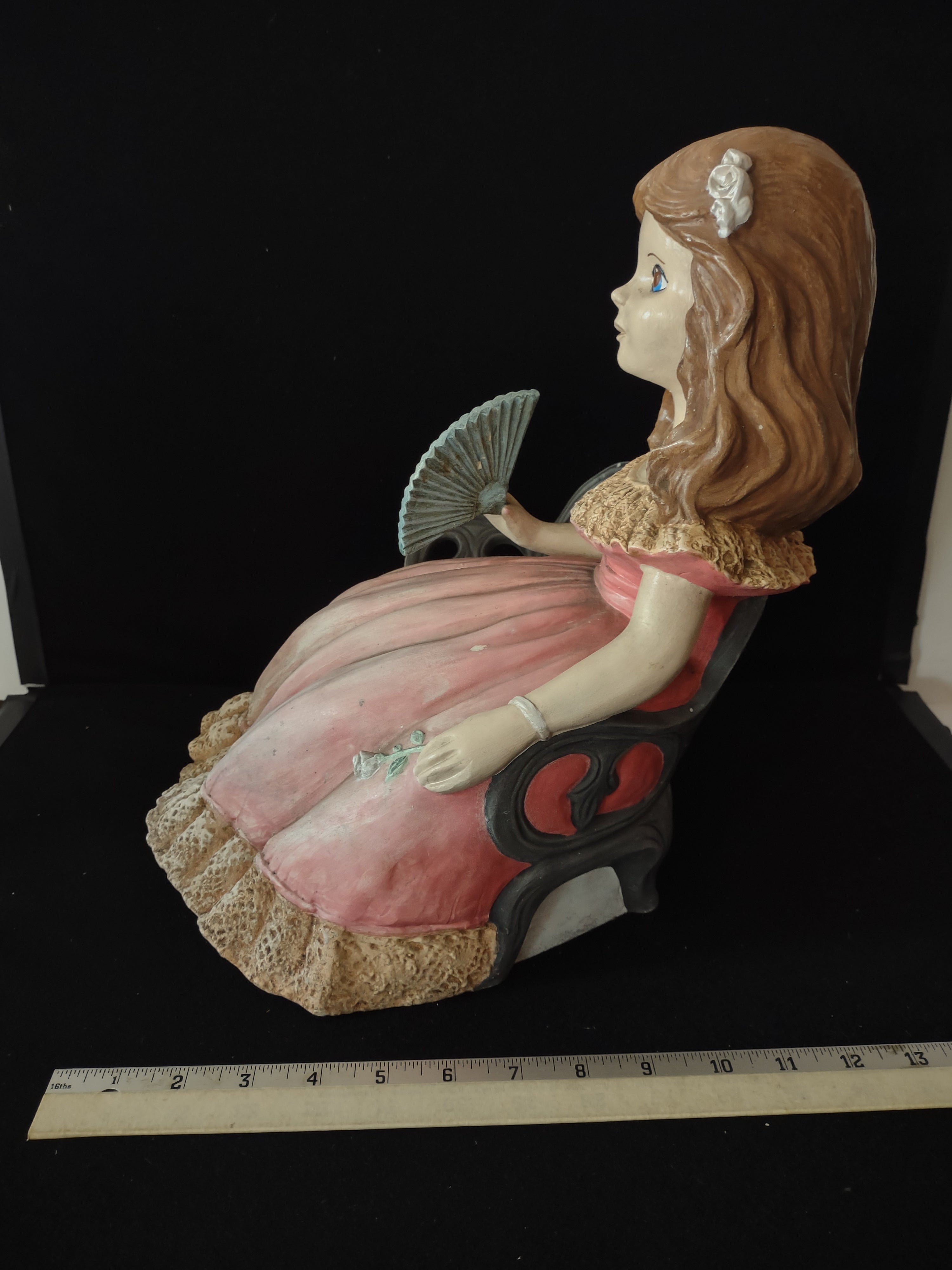 Vintage Ceramic Young Girl Pink Dress Bench (Lot 3721)
