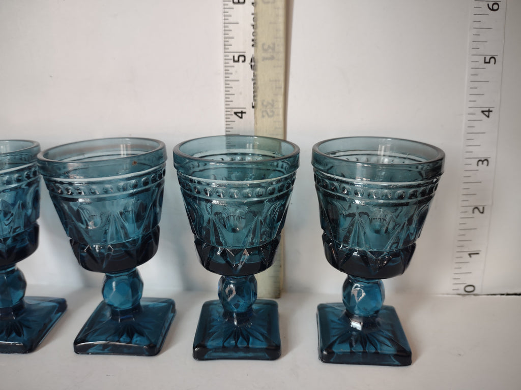 Vintage Indiana Glass Colony Park Lane 3-1/2" Blue Small Glass x 5 (lot 2950c)