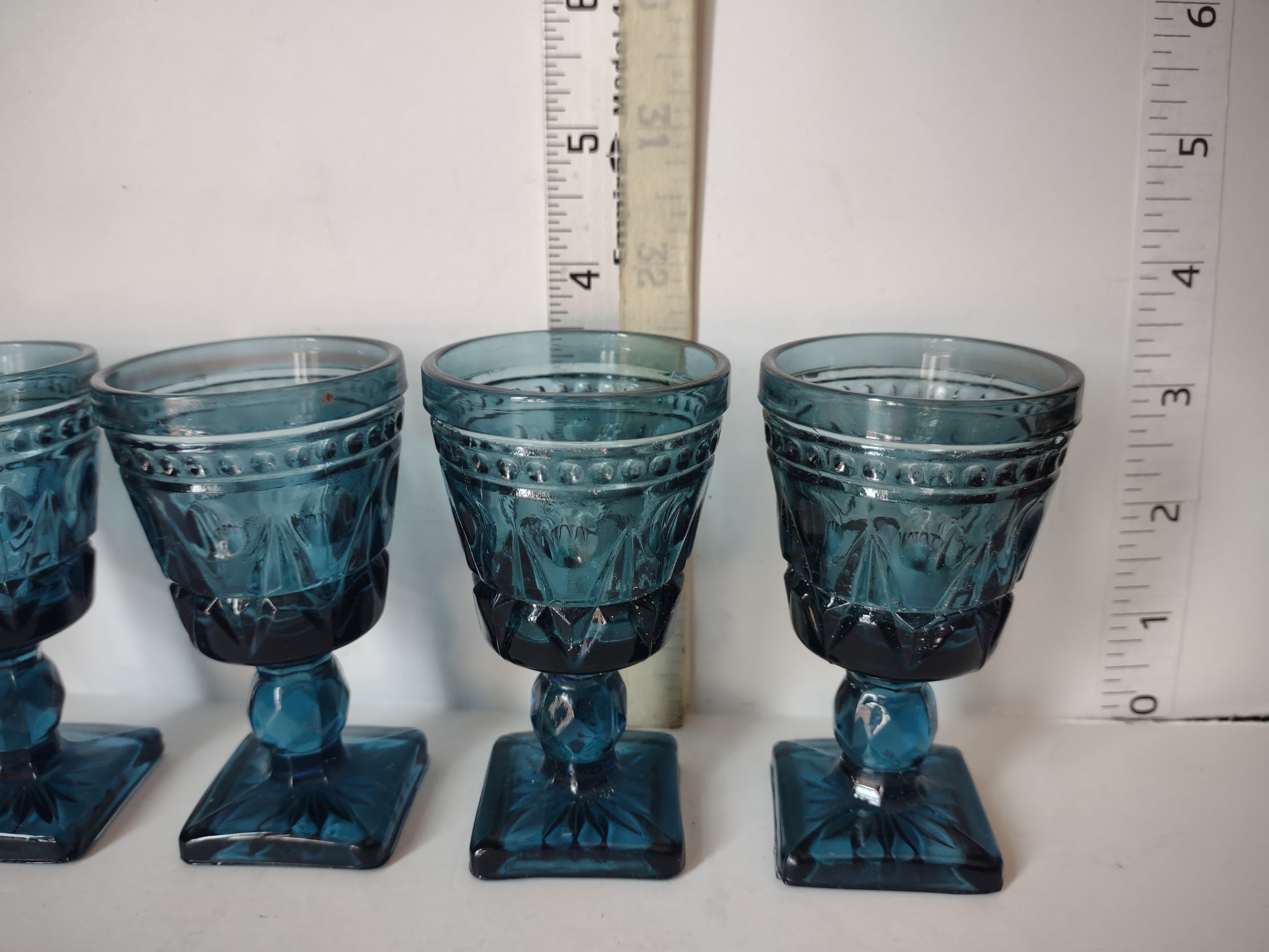 Vintage Indiana Glass Colony Park Lane 3-1/2" Blue Small Glass x 5 (lot 2950c)
