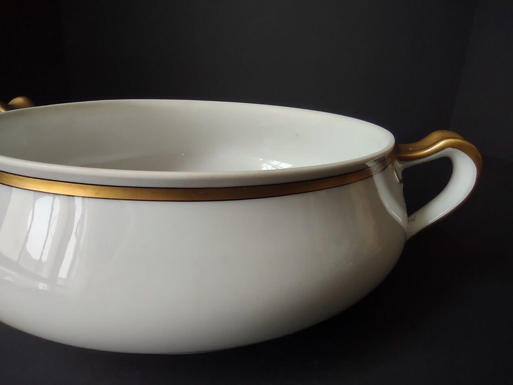 Haviland Limoges Gold & Black Trim White Round Tureen Bowl NO LID (lot 672)