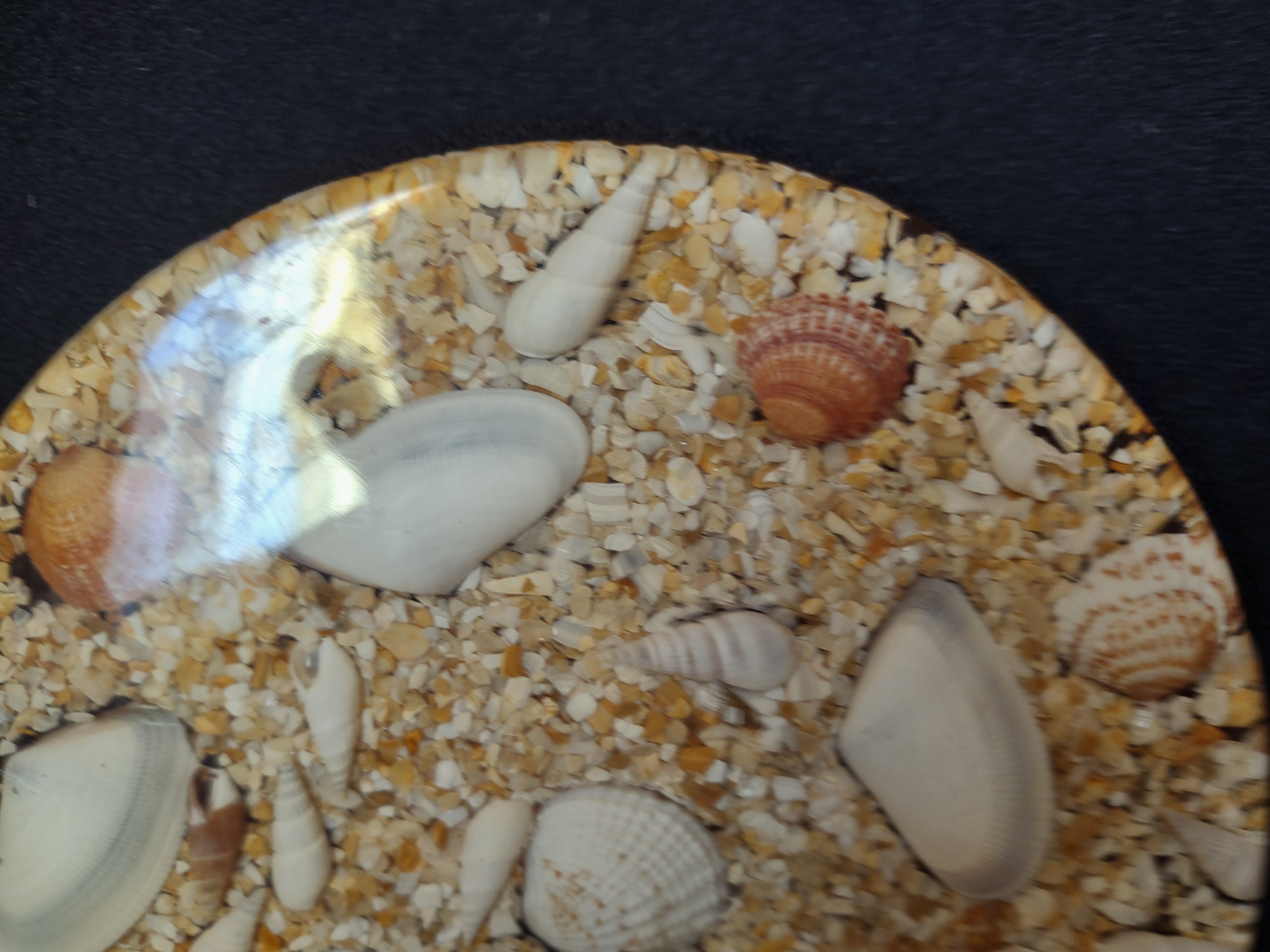 Vintage Acrylic Shell Trivet Handmade with Beach Sand (lot 1697)