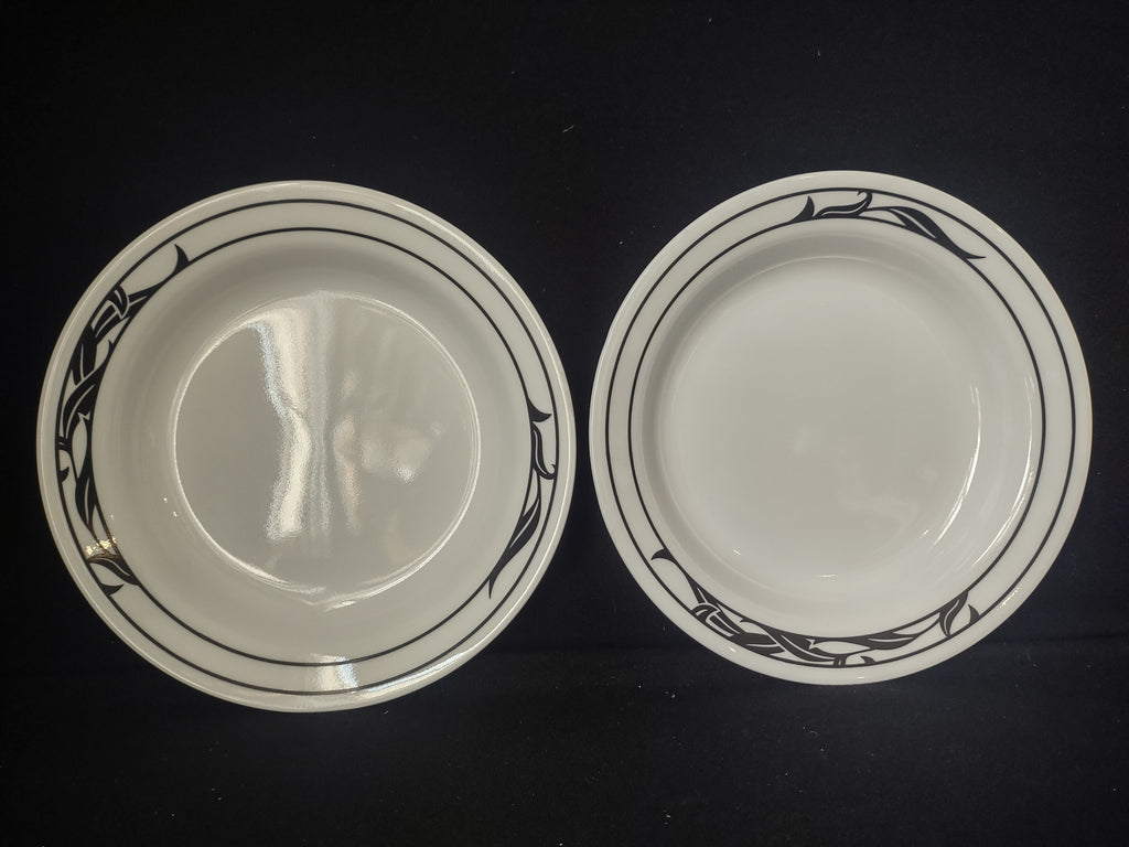 Corelle x 2 LYRICS Bowl Flat Rim Pasta Soup Black Tulip Floral Spray (lot 2791c)