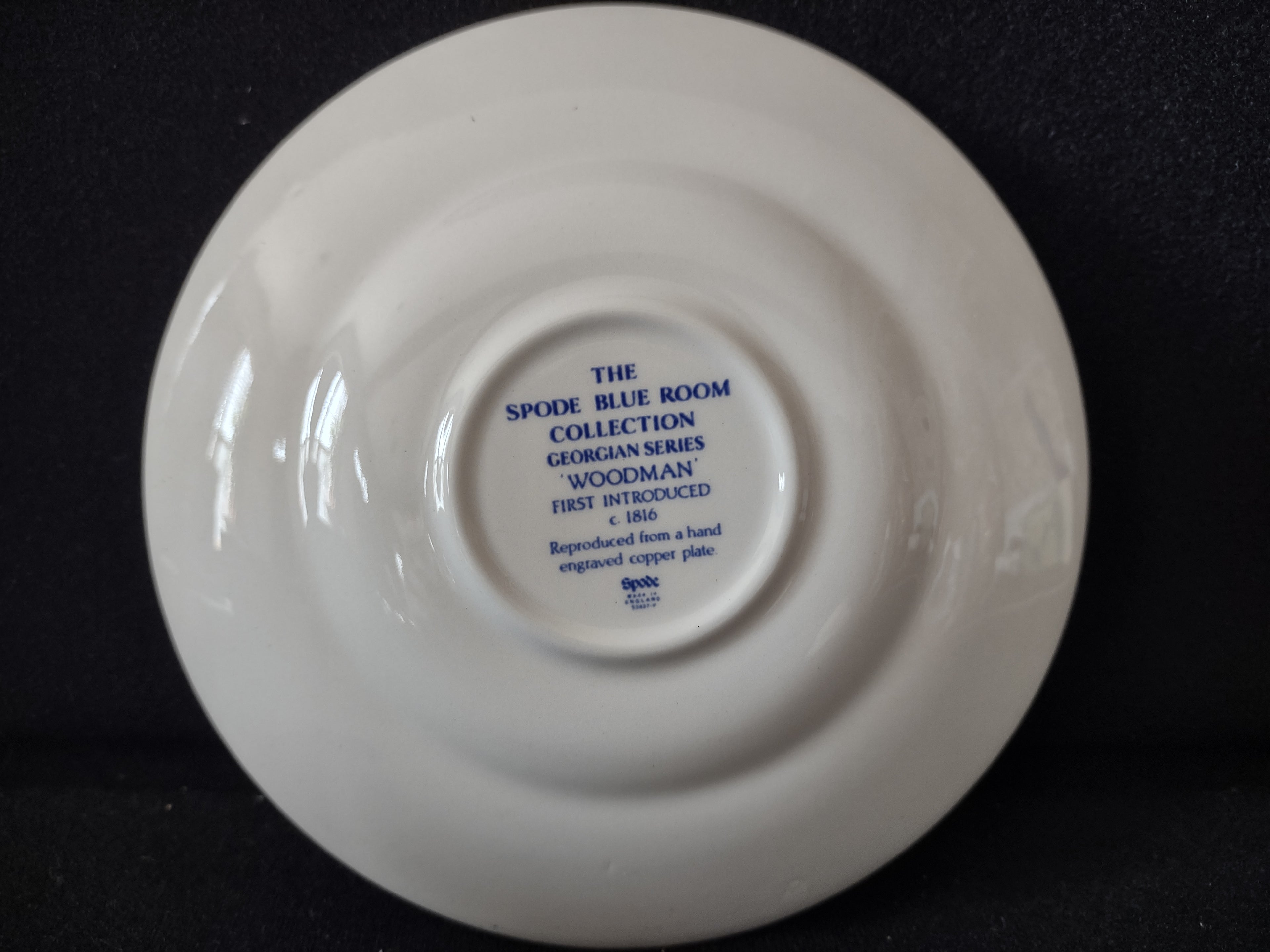 Spode Blue & White Room Teacup Woodman Vintage English Transferware (lot 5847)