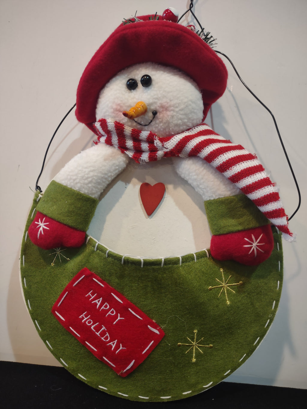 Christmas Plush Snowman Wall Hanging Felt Pocket Happy Holidays (Lot 4605)