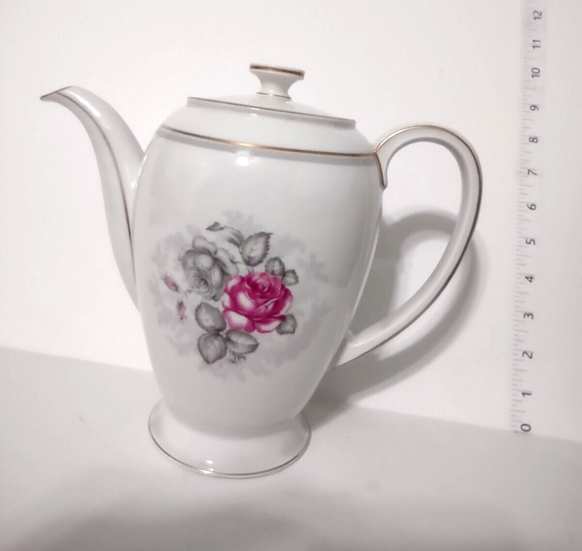 Vintage Collectable Gray Dawn Rosenthale Coffee Pot Floral Pink Rose (lot 239)
