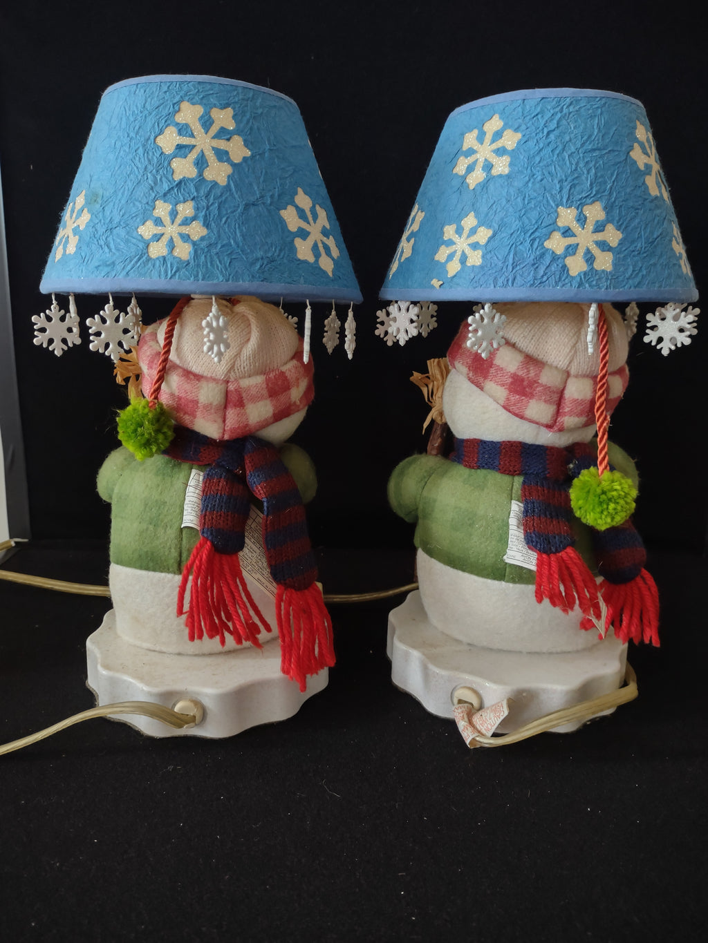 Vintage Christmas Winter Snowman Lamps Snowflake Shades (Lot 3771)