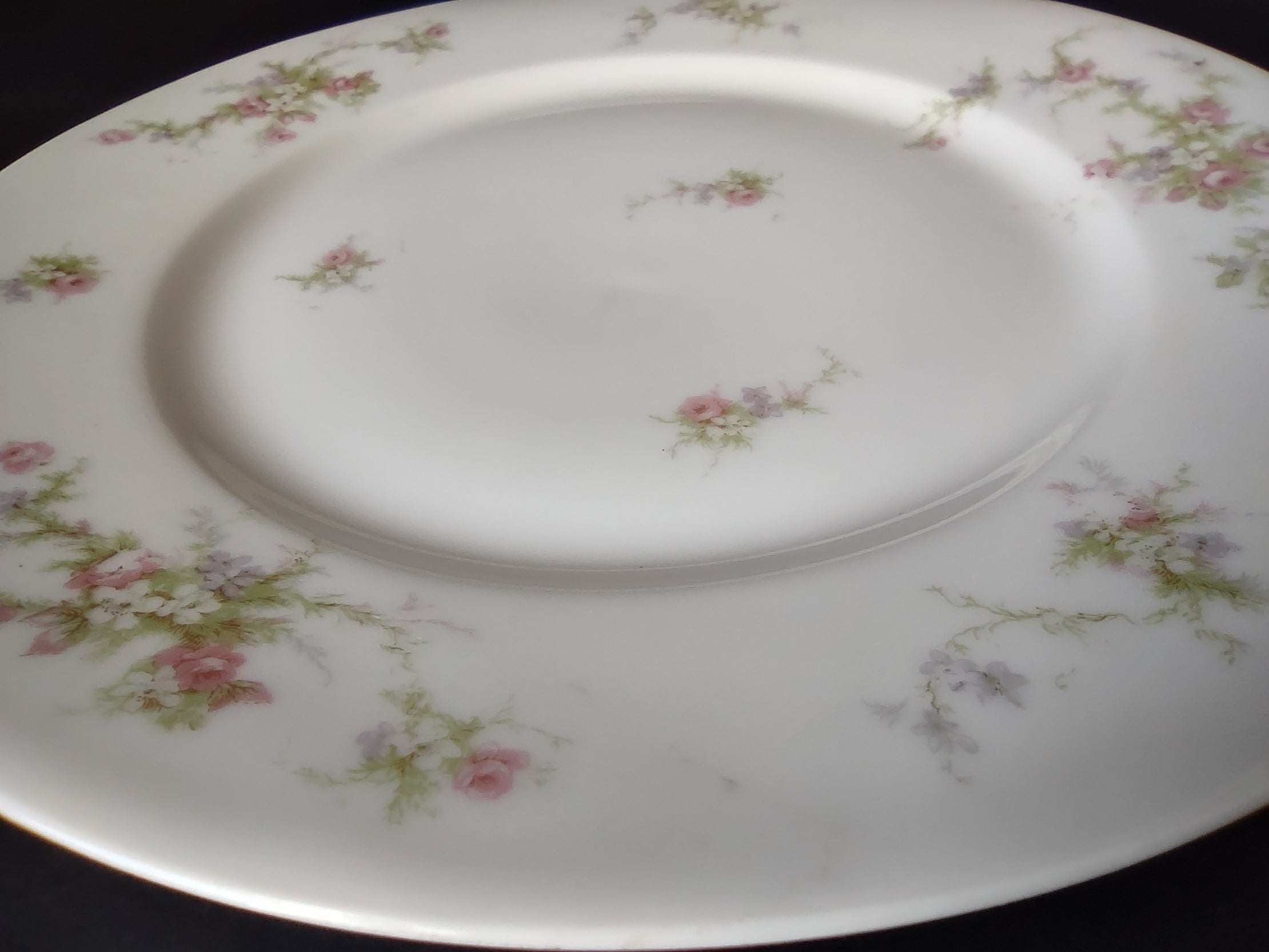 Haviland Limoges Dinner Plate Rose White Purple Flower Moss (lot 896)