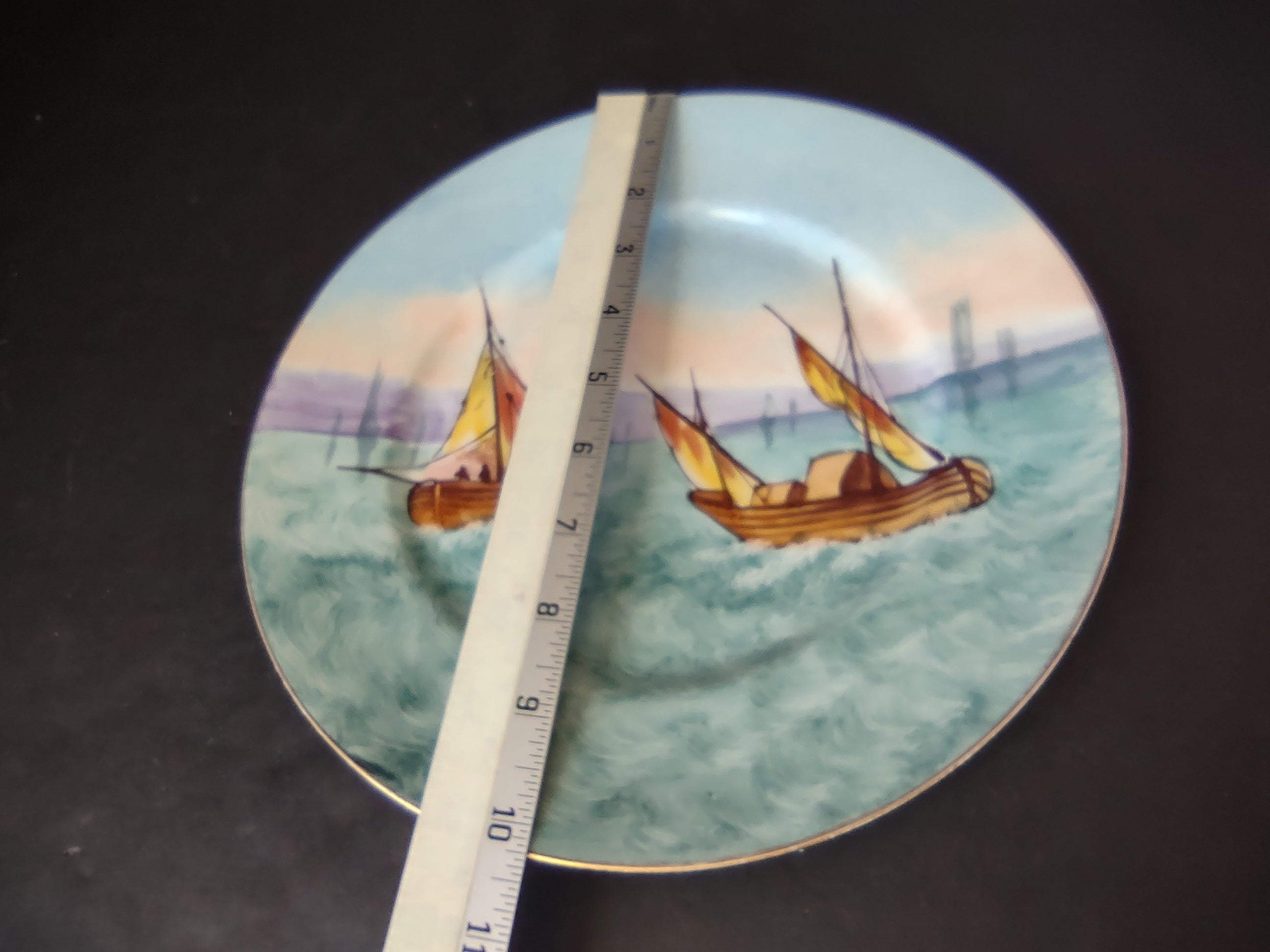 Limoges France Cabinet Plate Boats Design 10-1/4" (lot 1115)