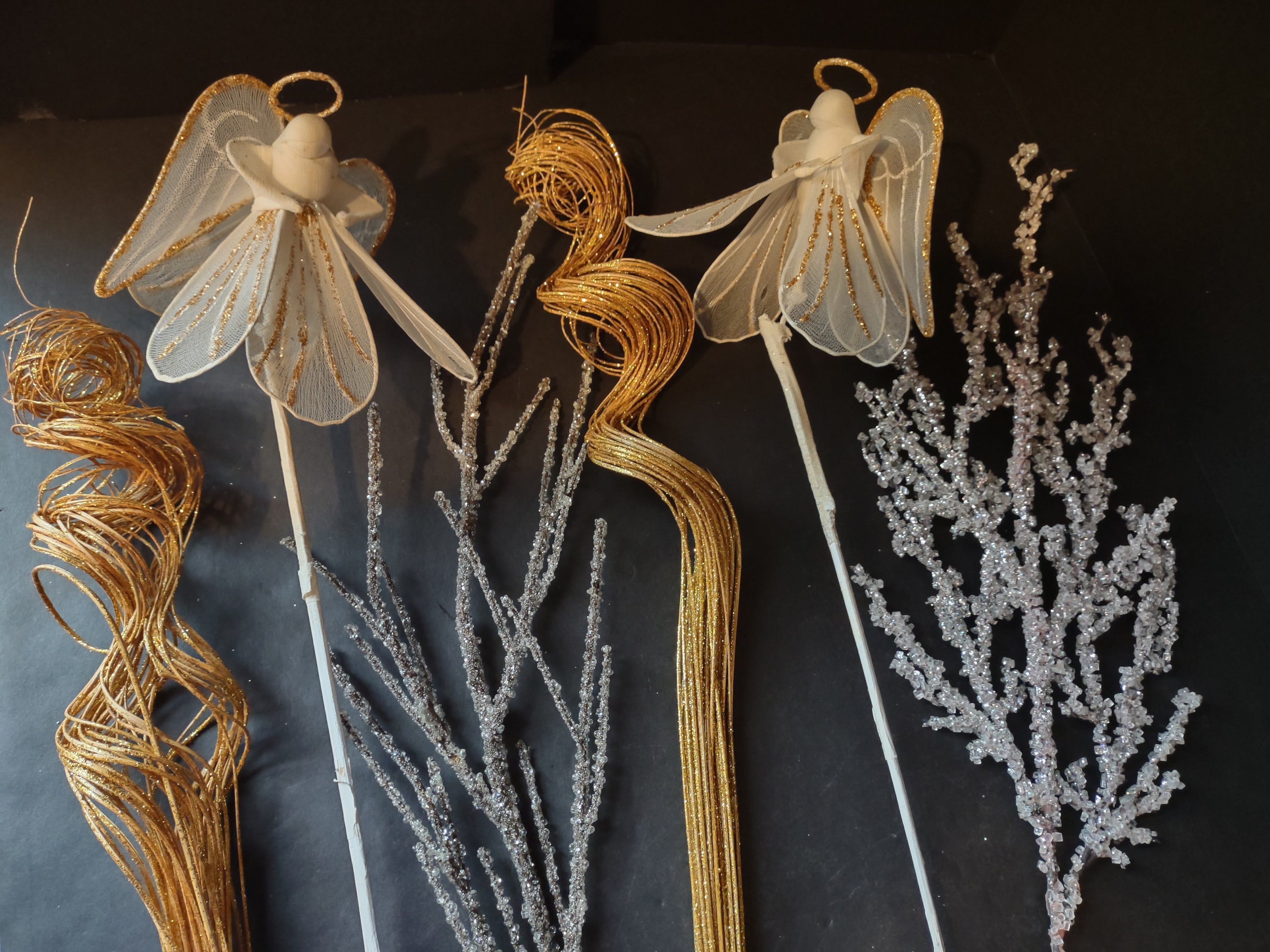 Christmas Decorations Gold Ting Ting Angels Iced Crystal Twigs (lot 1456)