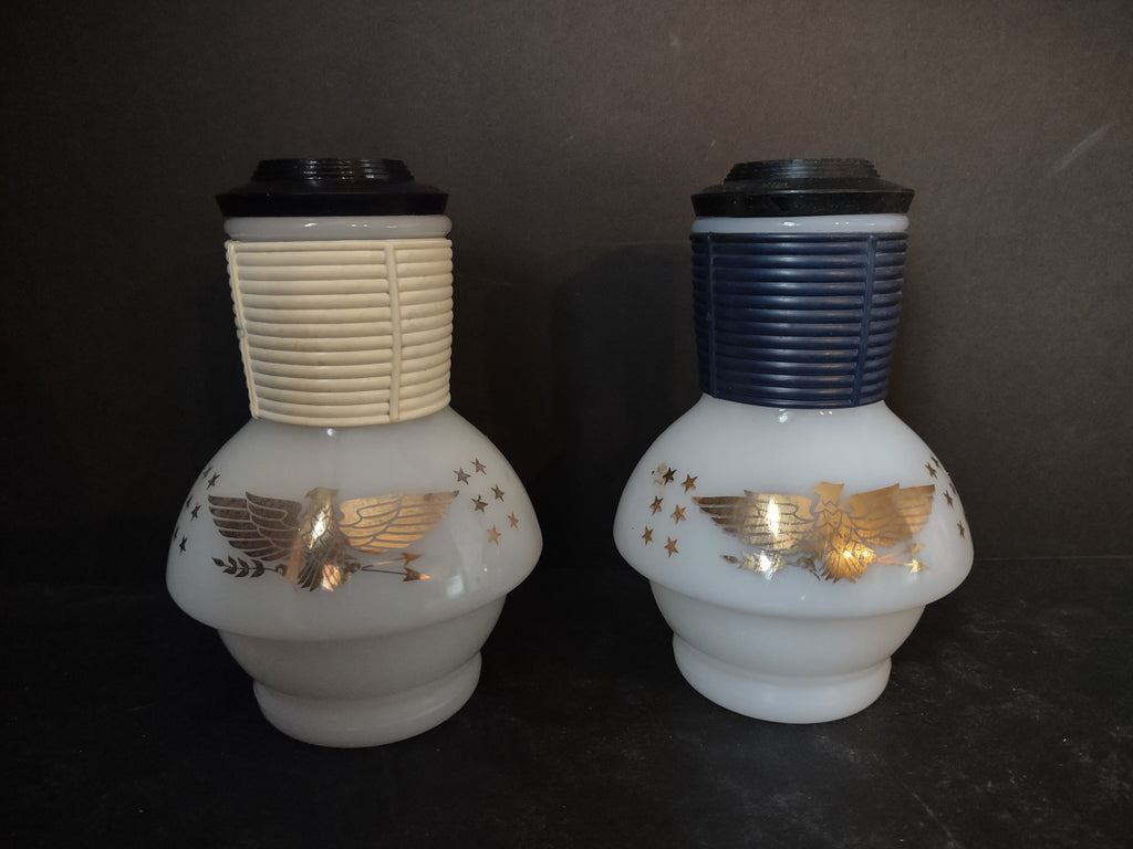 Vintage Mckee Hottle Glassmaker Milk Glass x 2 with Lid with Eagle (lot 5263)