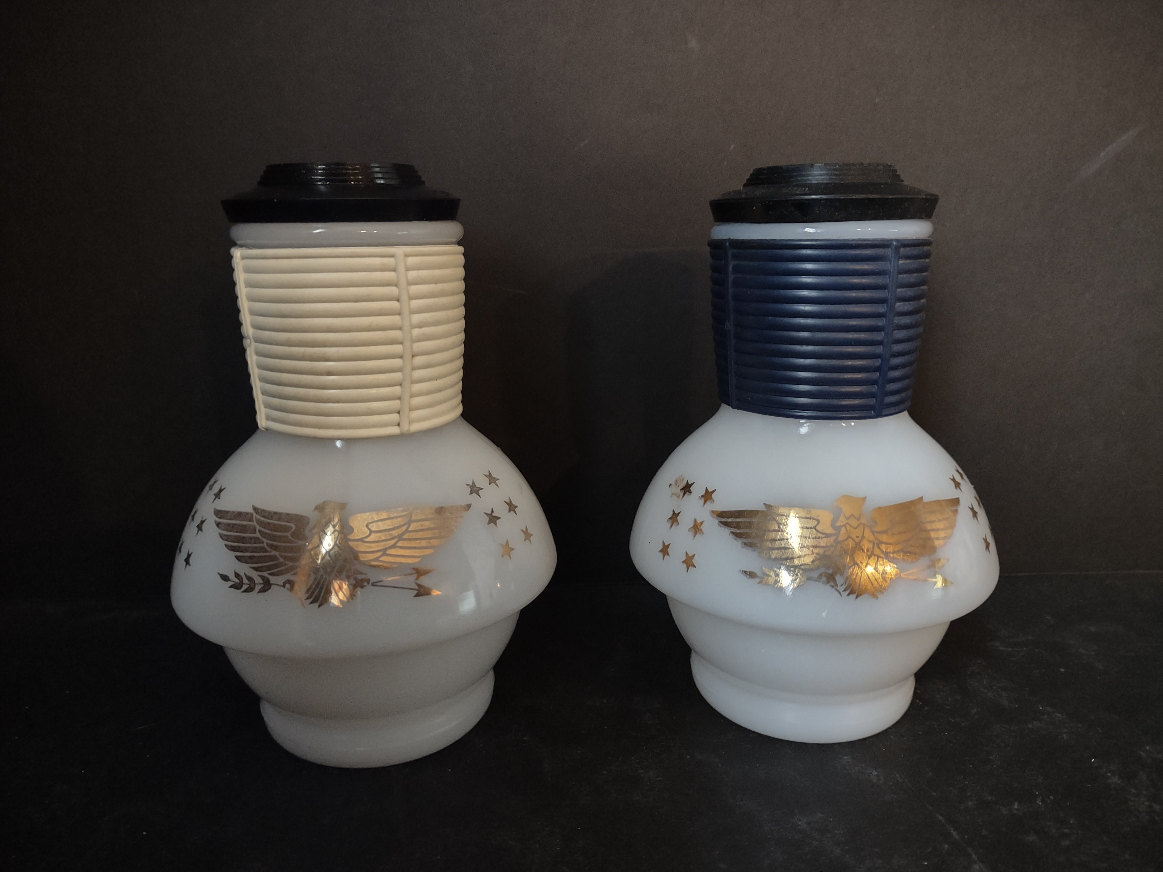 Vintage Mckee Hottle Glassmaker Milk Glass x 2 with Lid with Eagle (lot 5263)