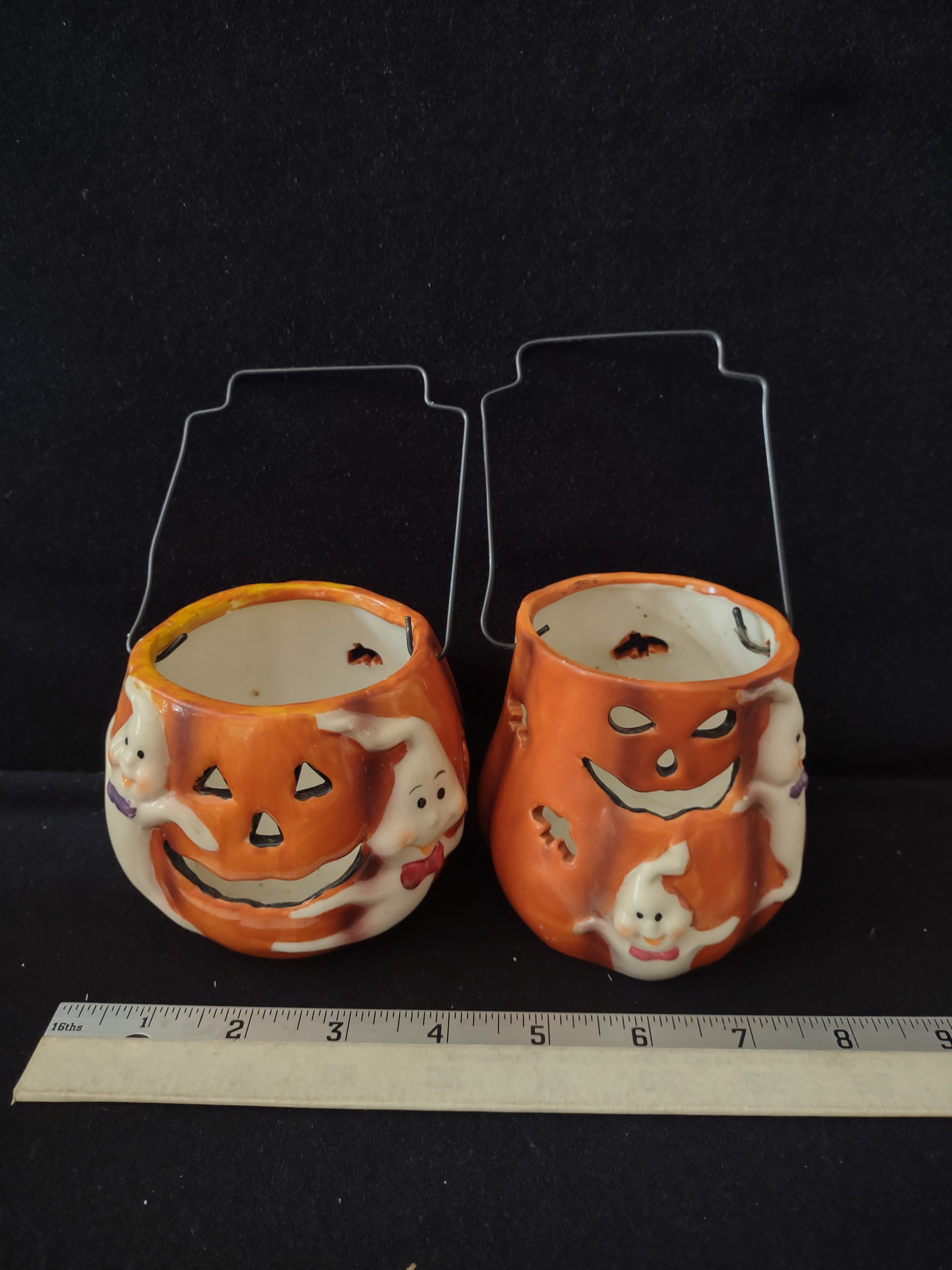 Halloween 4" Pumpkin/Ghost Candle Holder Set of 2 (Lot 3177)