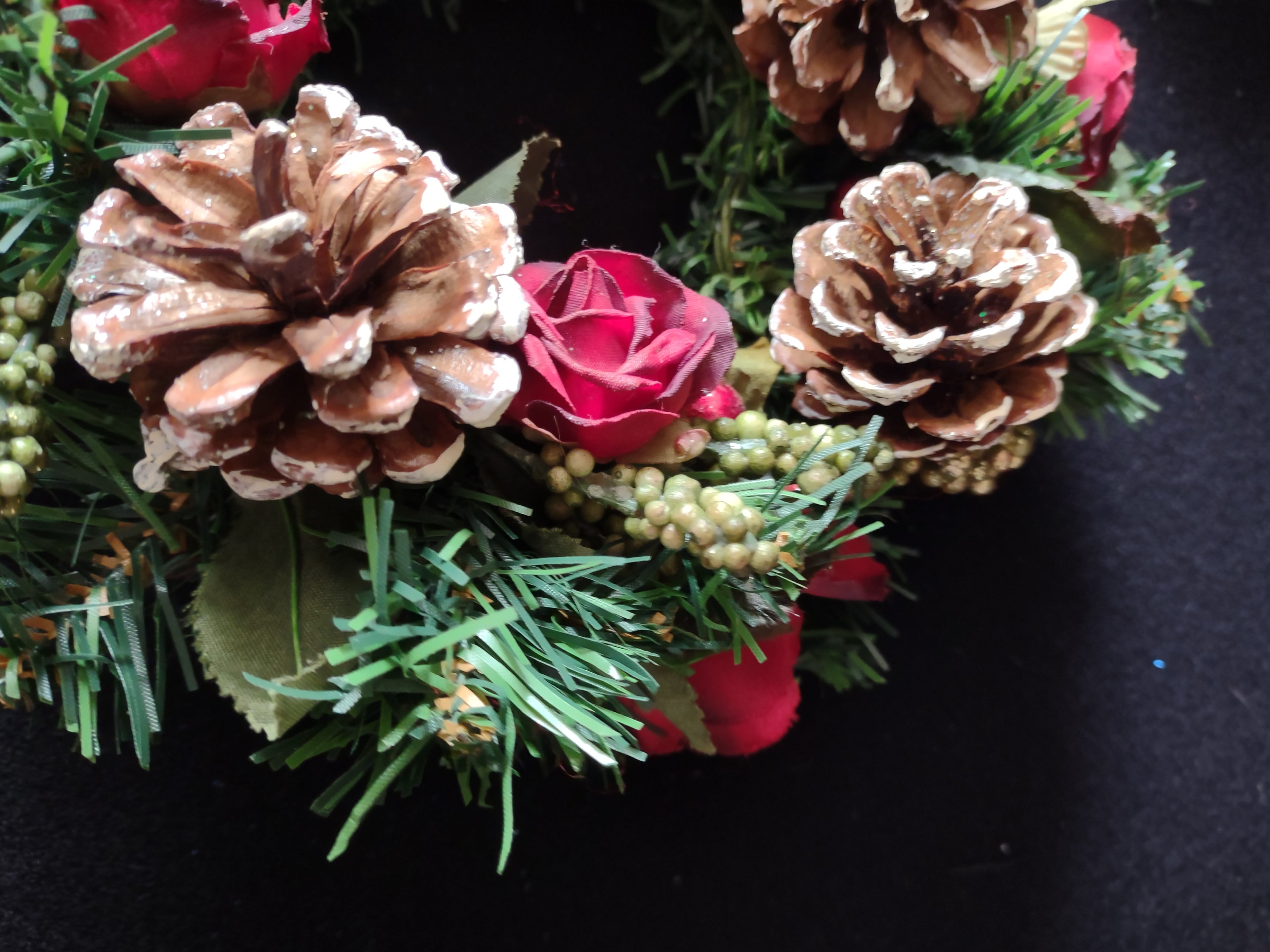 Vintage 2 Small 8" Wreath Pine Cones Roses Berries with 3" Center (Lot 4769)