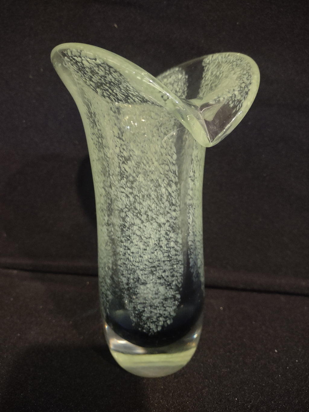 Vintage Teleflora hand blown Waterfall Vase blue green Confetti Glass (lot 2510c