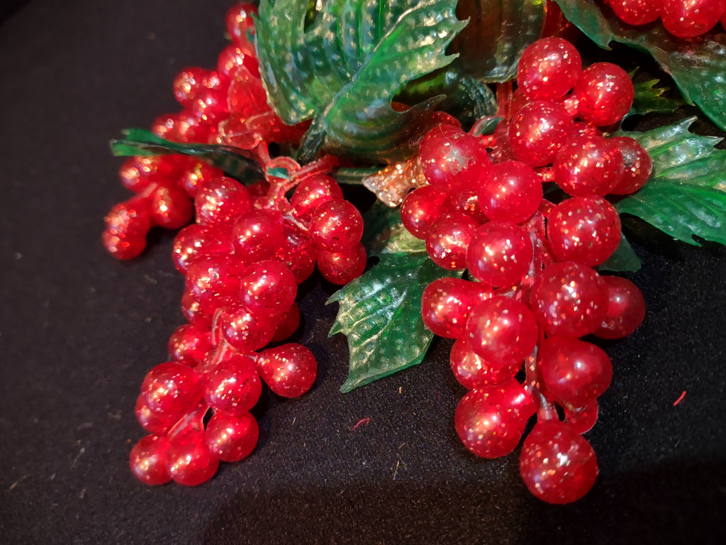 Vintage Christmas Plastic Red Grapes 8" Candle Ring 2.5" Opening (Lot 4771)