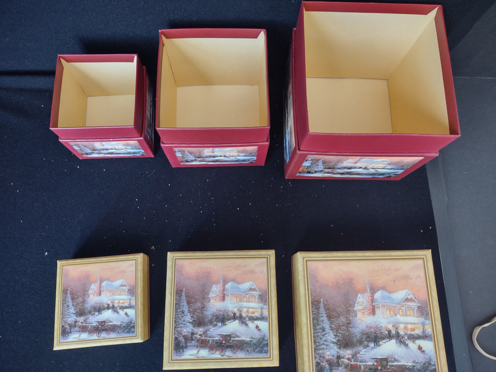 Christmas Thomas Kinkade Painter of Light Set of 3 Gift Boxes (lot 2372)