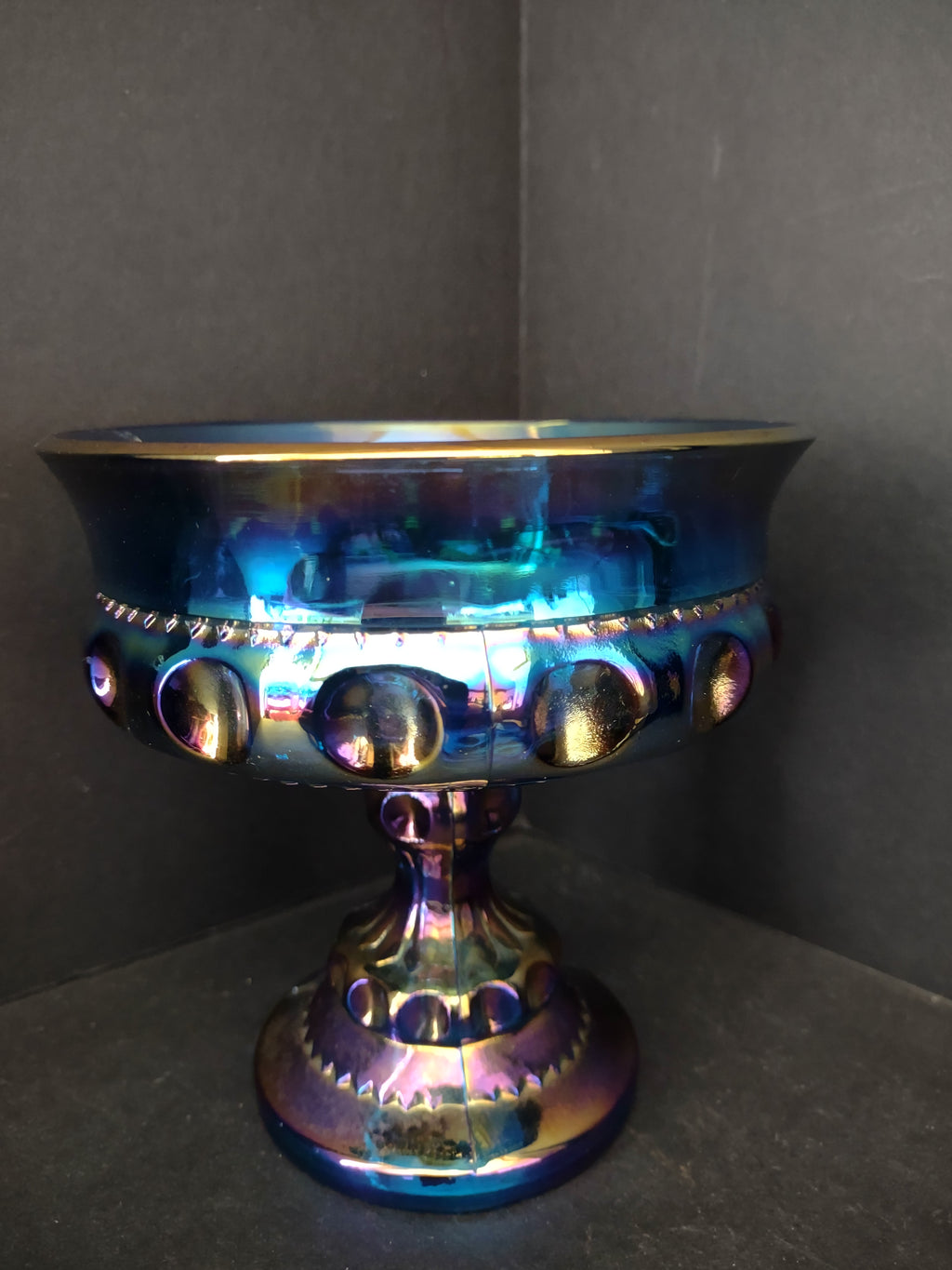 Indiana Carnaval Glass Kings Crown Thumbprint Candy Dish Iridescent (lot 2679c)