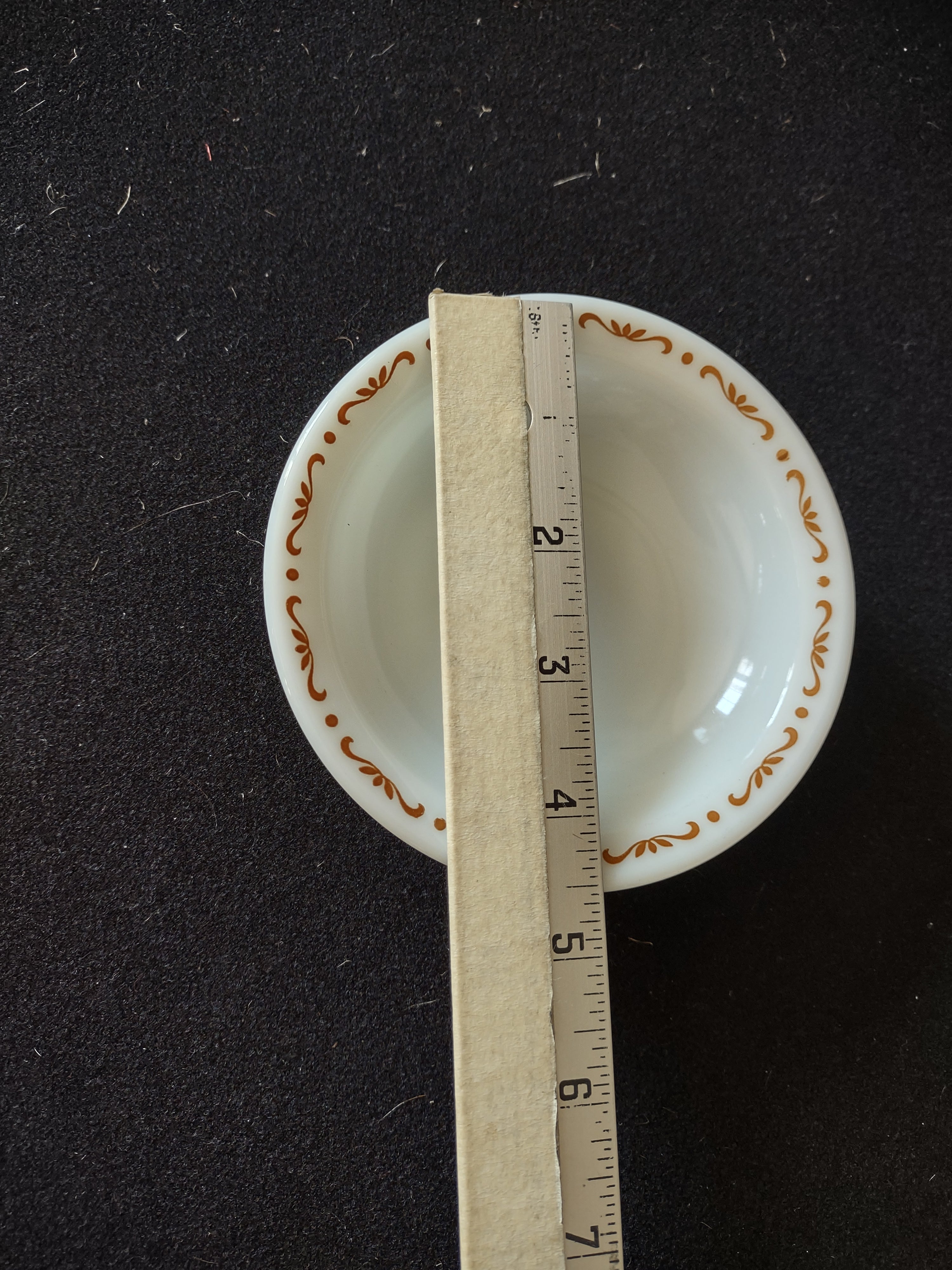 Vintage Pyrex Milk Glass Copper Filigree Sauce Serving Small Bowl x 2 (lot 5212)