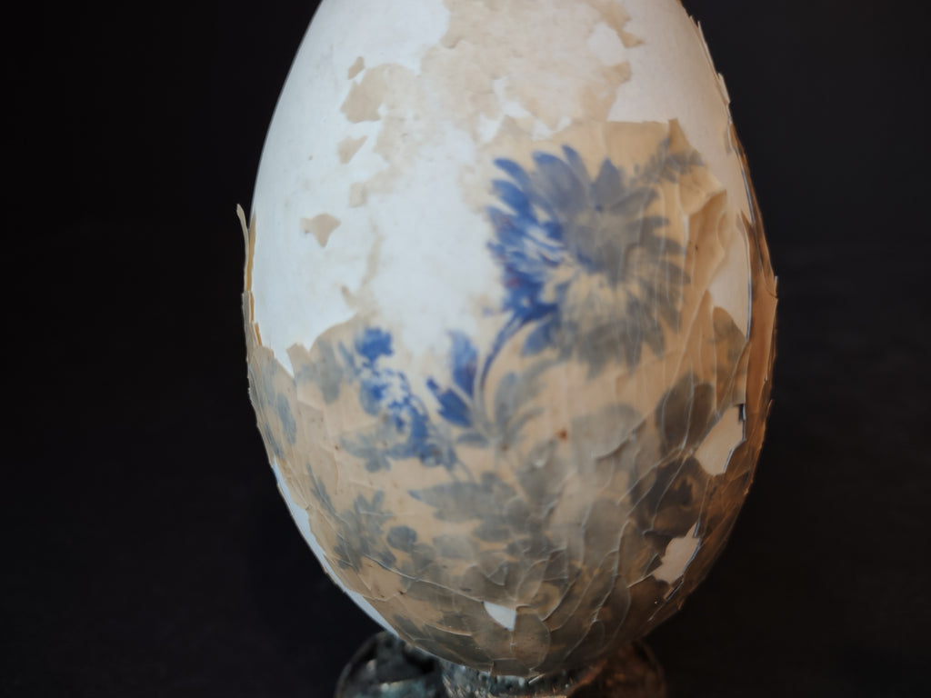 Vintage 4" Easter Egg on Metal Foot Blue Flower Design (lot 5343)