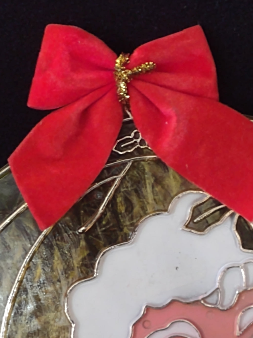 Vintage Christmas Santa Claus Head Stained Plastic Window Hanging X 2 (Lot 4529)