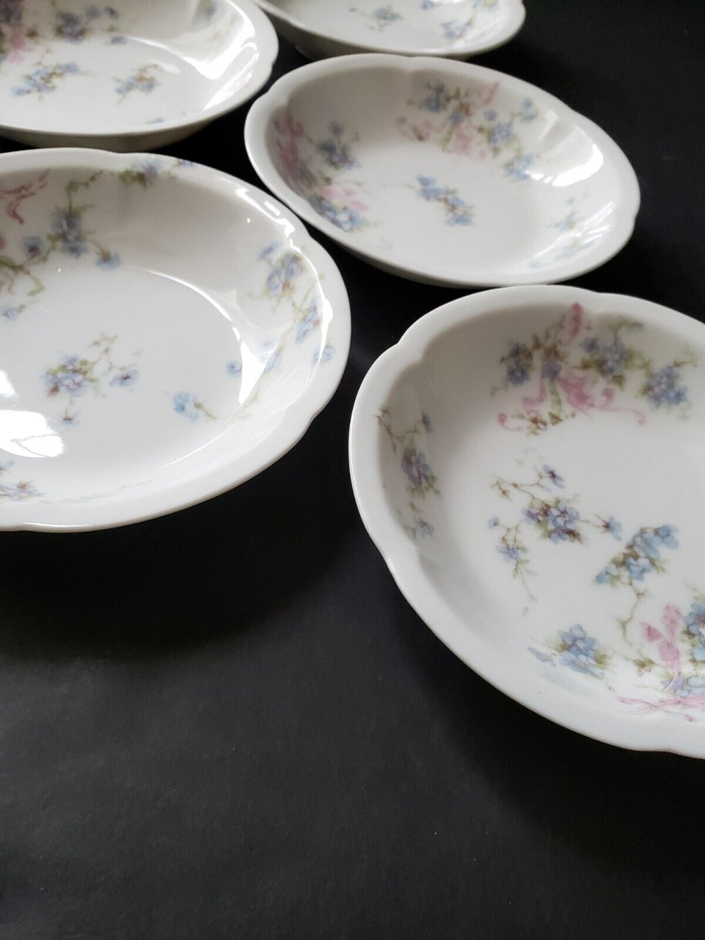 Haviland Limoges France 5 x Bowl 5" Gold Trim Pink Blue Forget Me Not (lot 573)